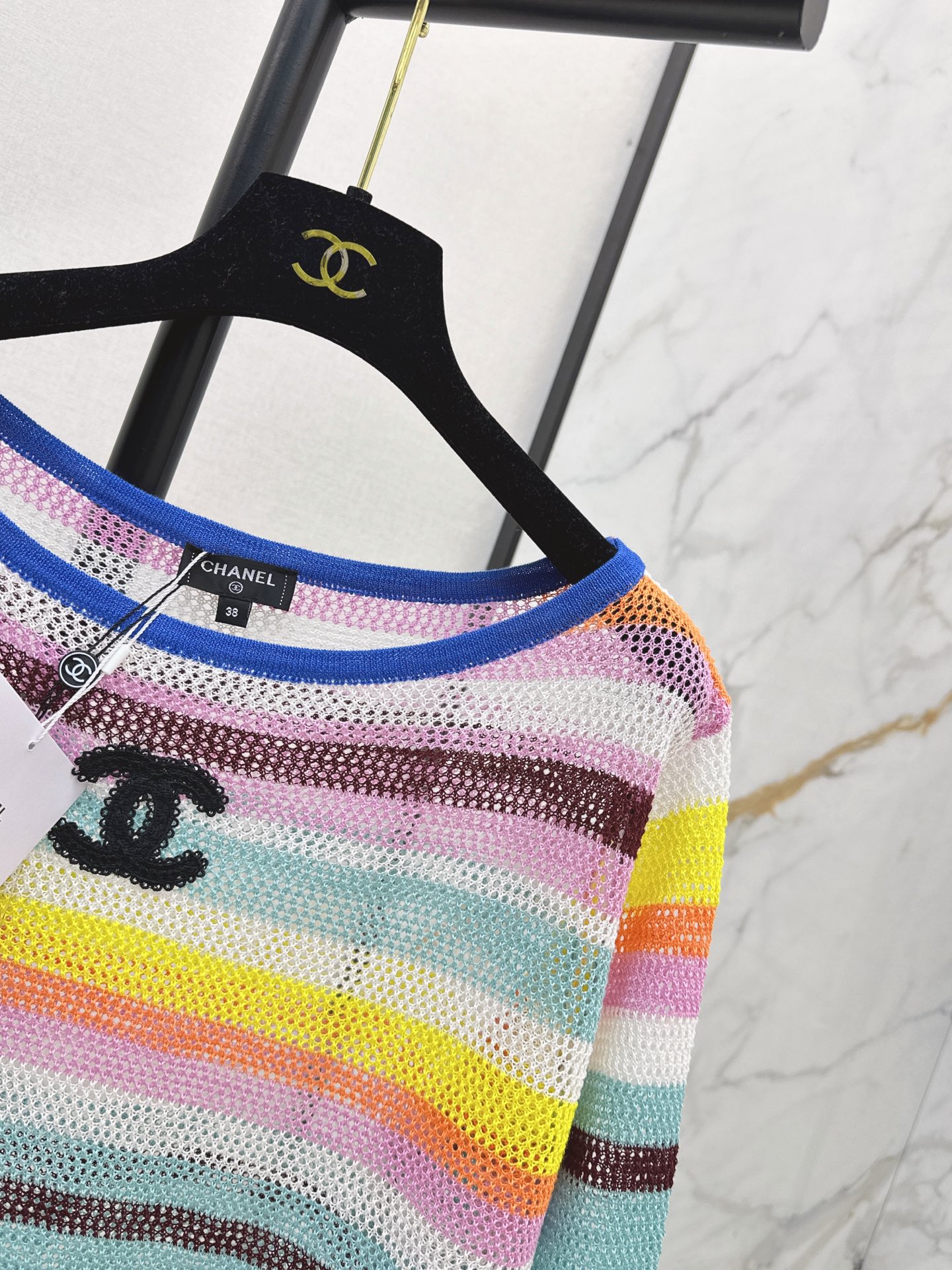 Chan 26ss stripe hollow knitwear