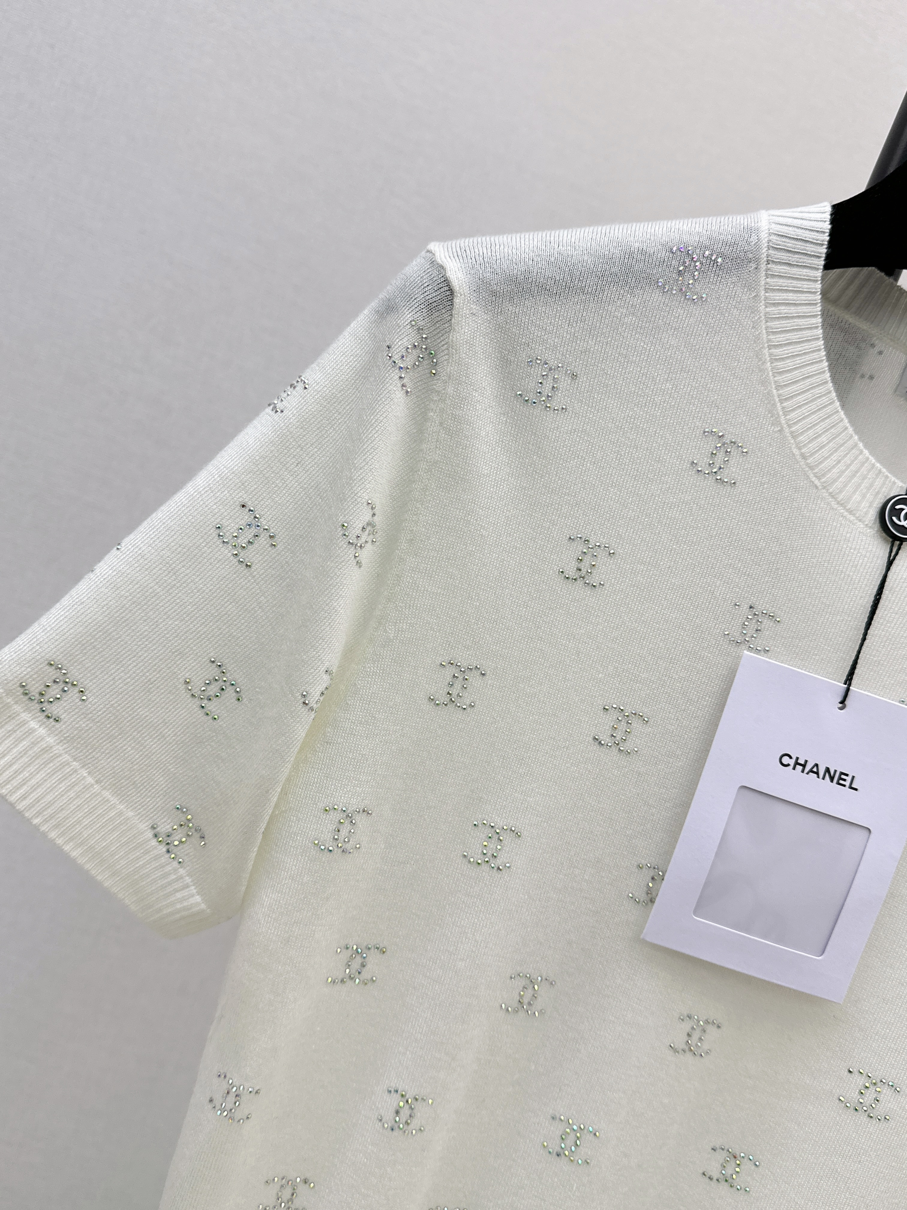 Chan 26ss rhinestone knitwear