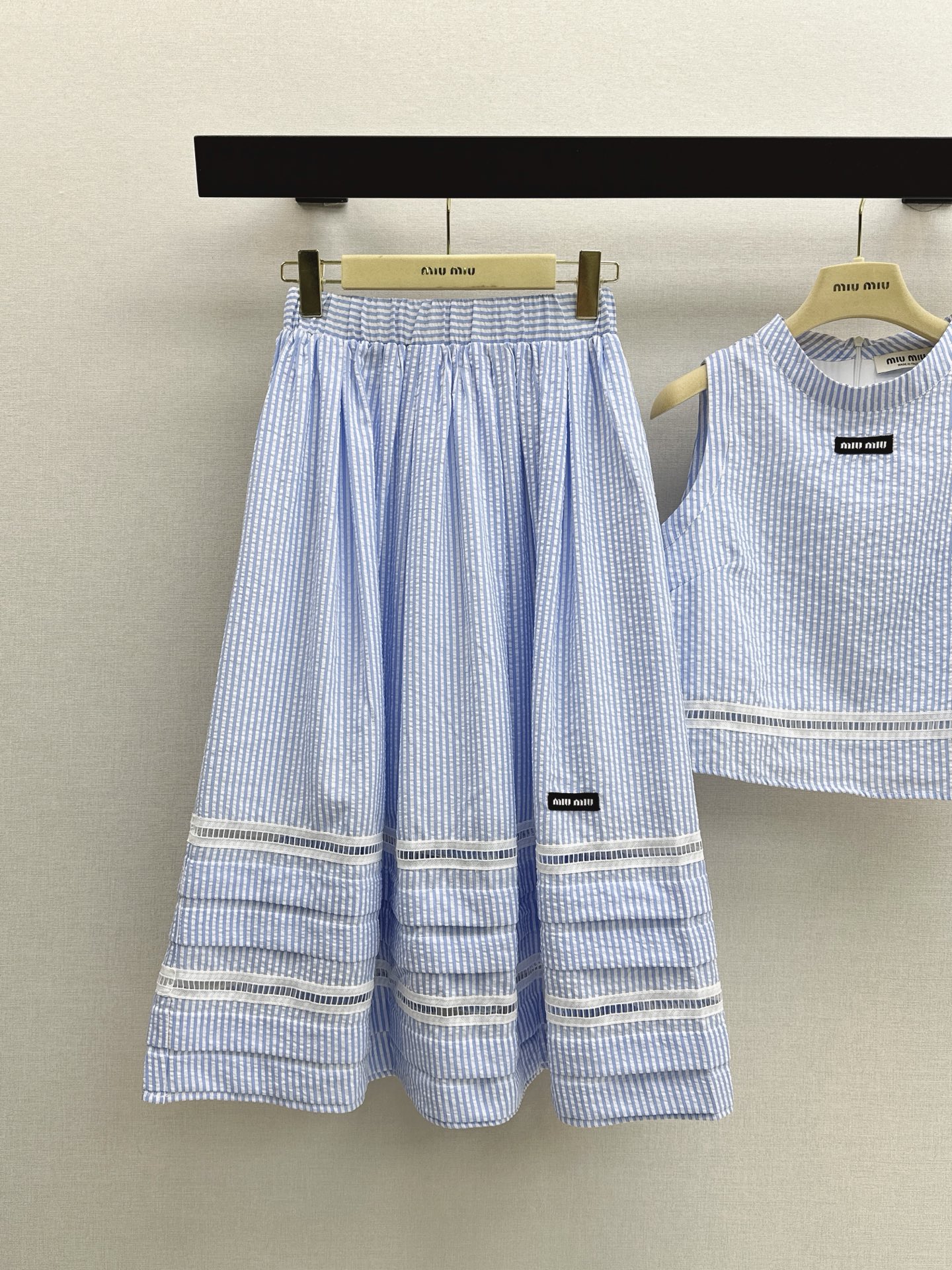 Miu 26ss check cropped top skirt set