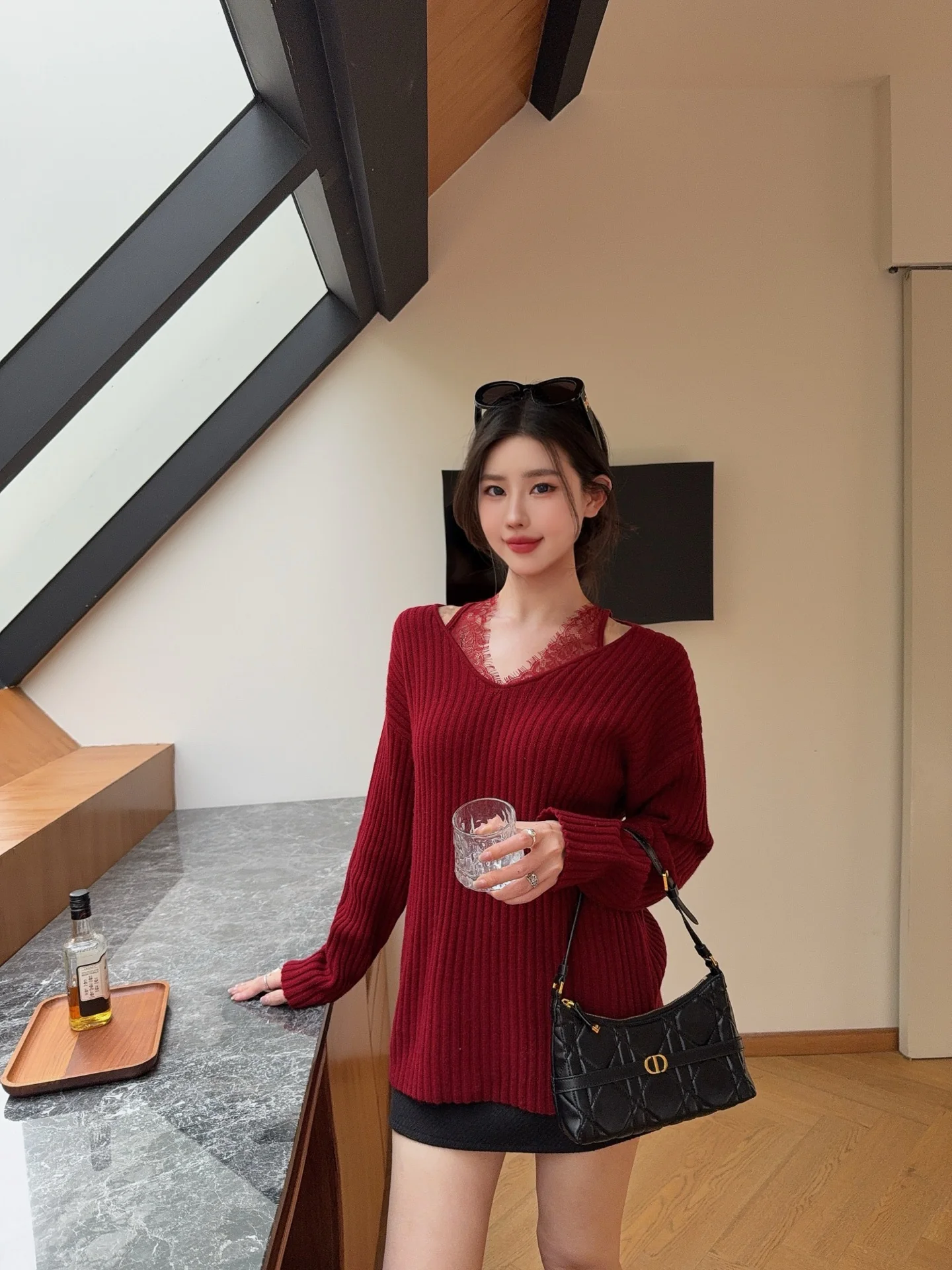Es 25fw lace contrast sweater