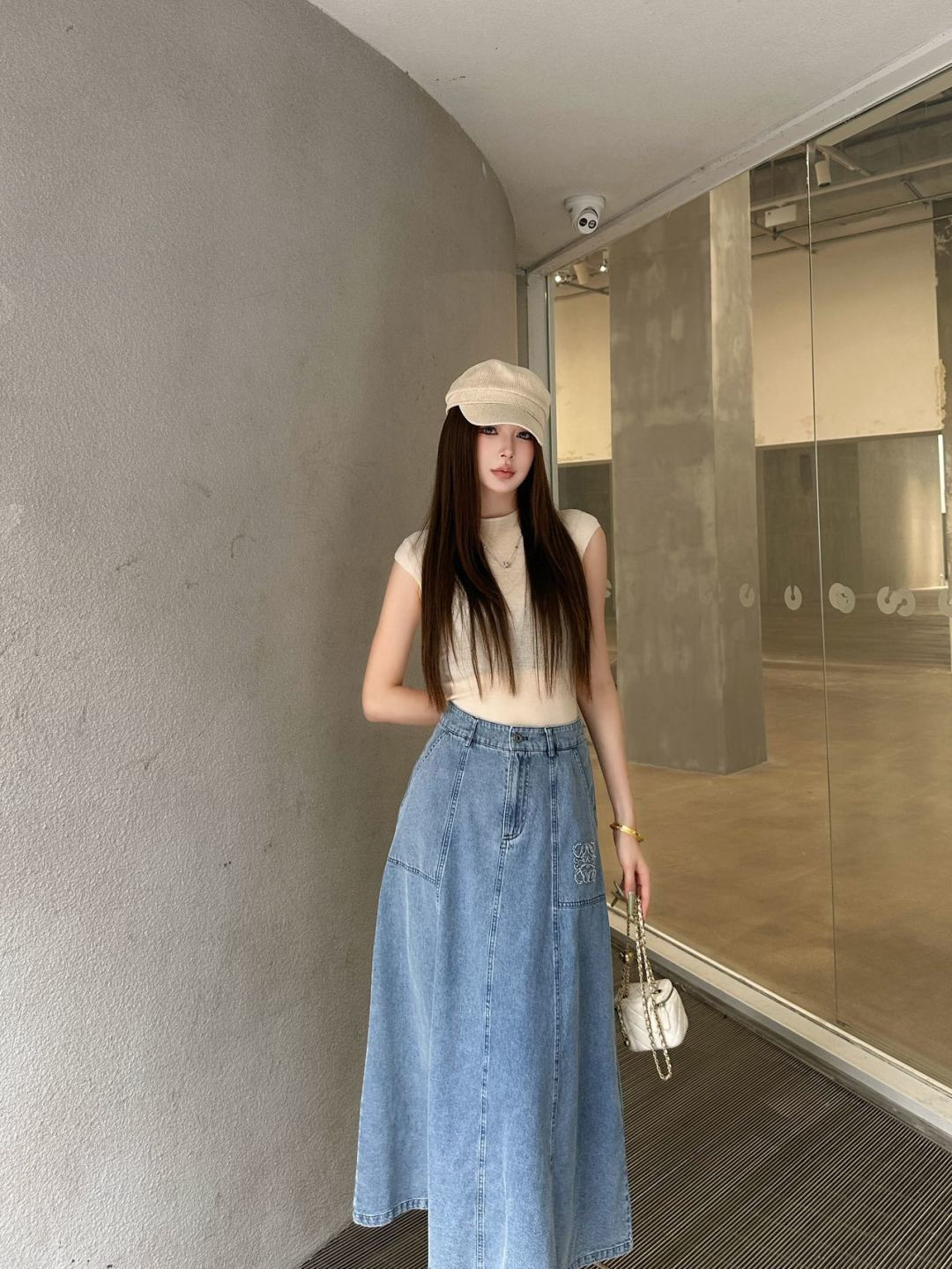 Loe 26ss High-Waisted A-Line Denim Skirt