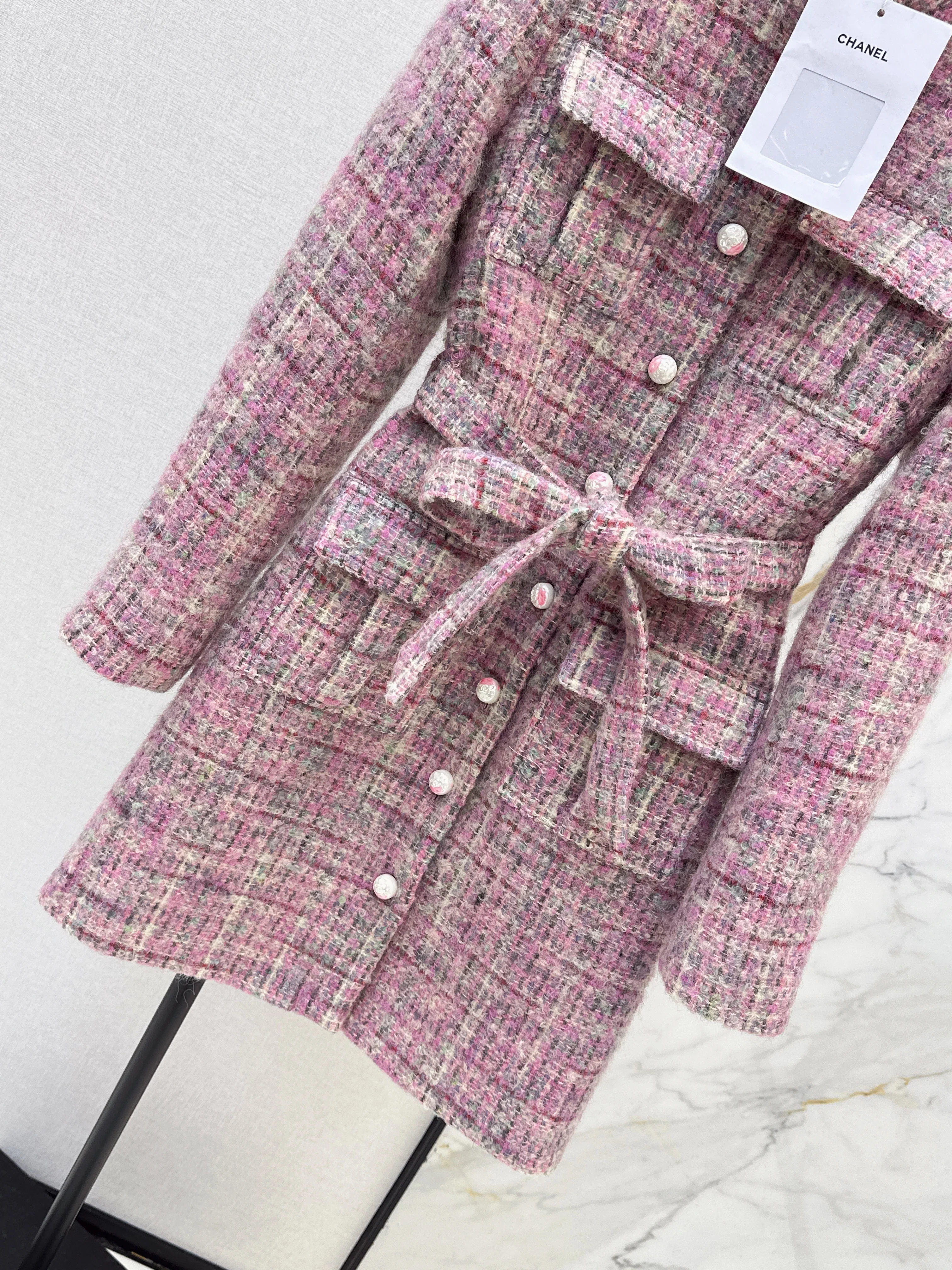 Chan 26ss check tweed coat dress