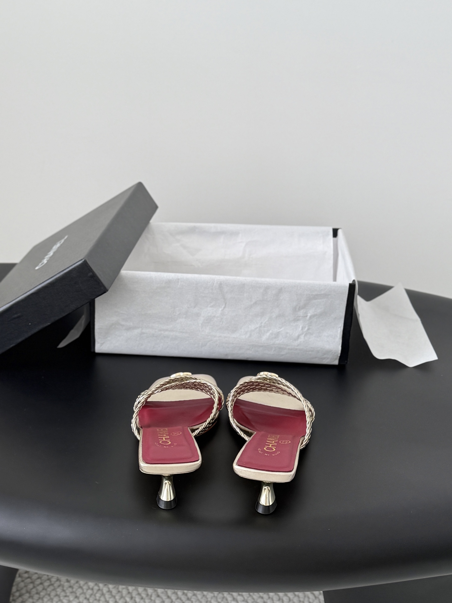 Chan 26ss cross-strap heeled mule sandals