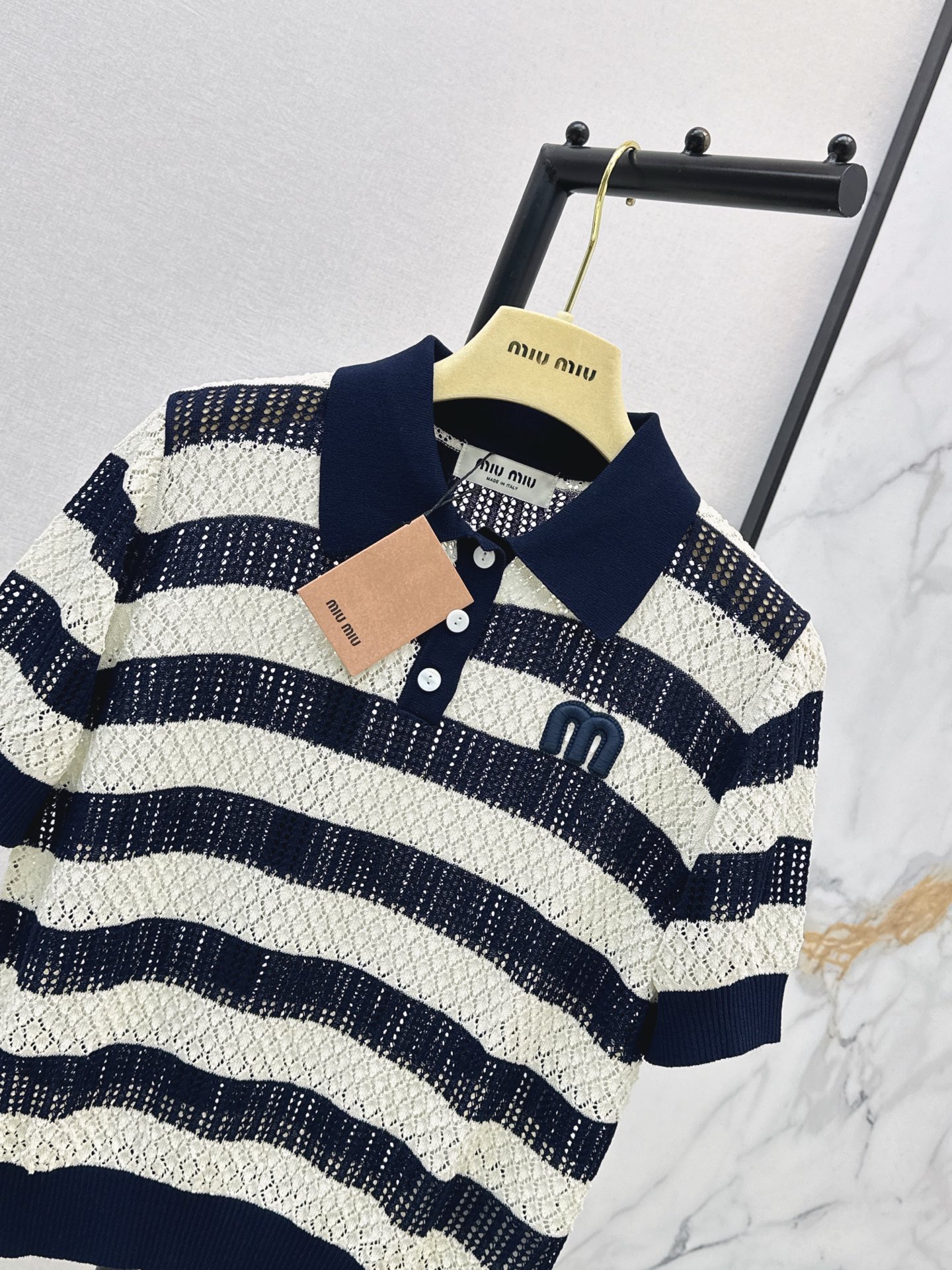Miu 26ss stripe knit polo shirt