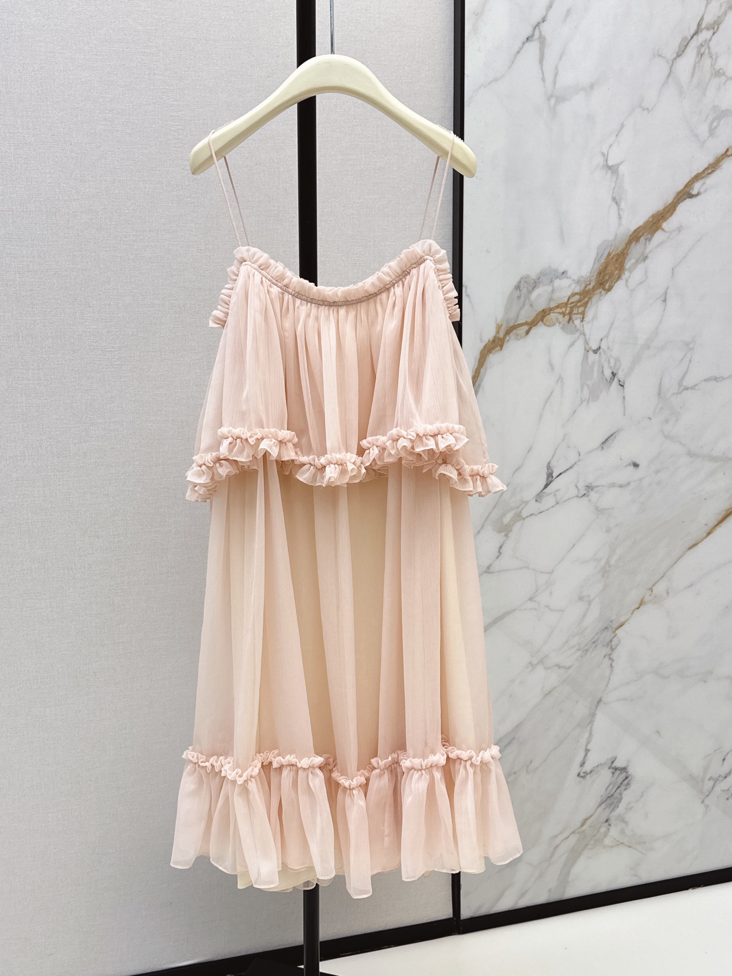 Chlo 26ss Spaghetti Strap Ruffle Mini Dress
