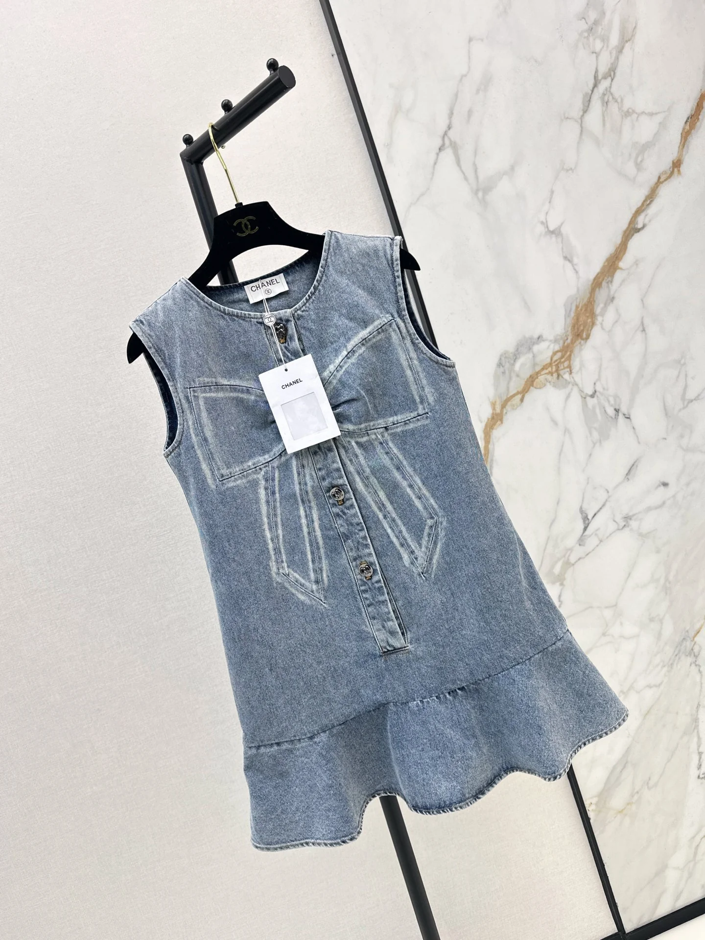 Chan 25fw sleeveless bow denim dress