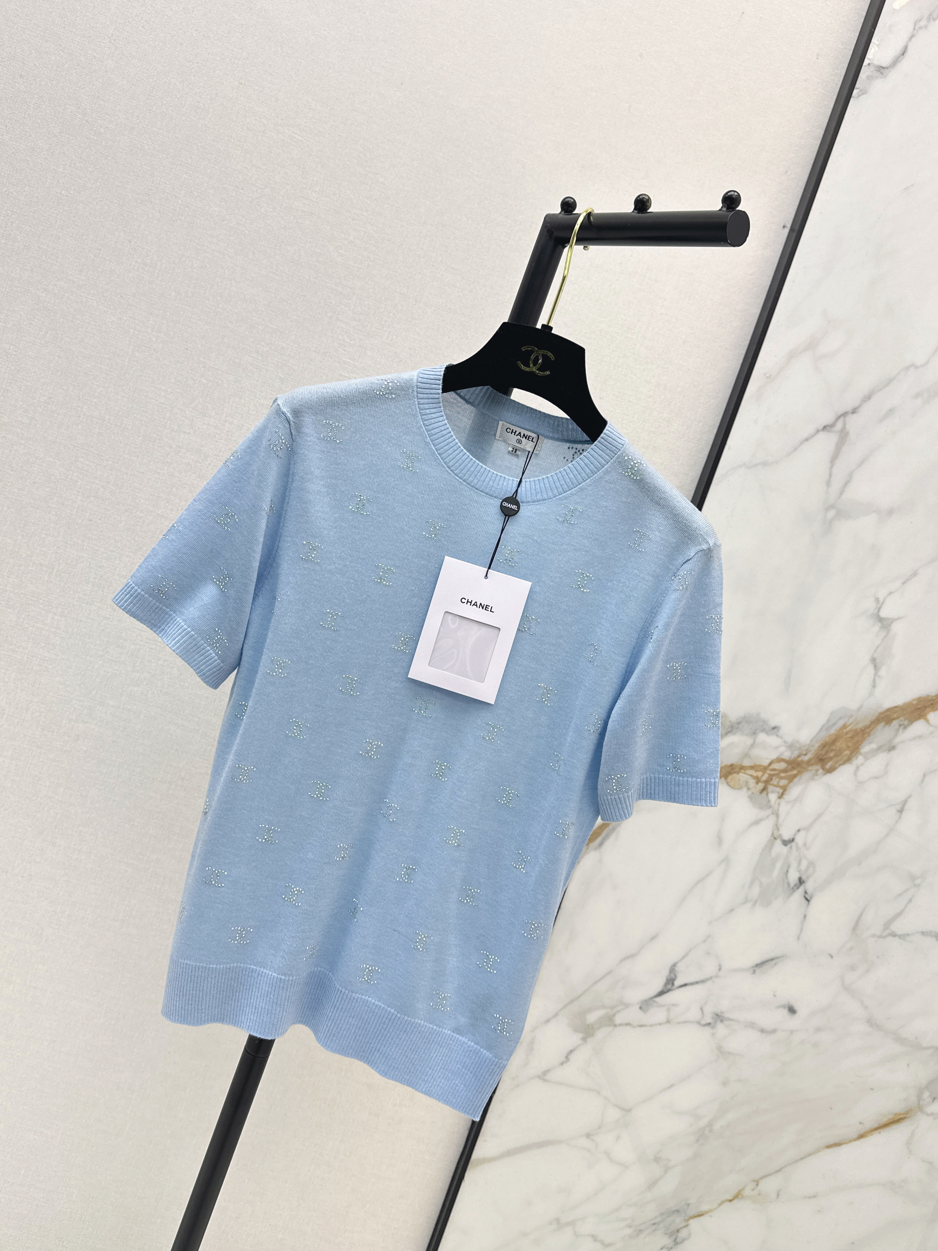Chan 26ss rhinestone knitwear