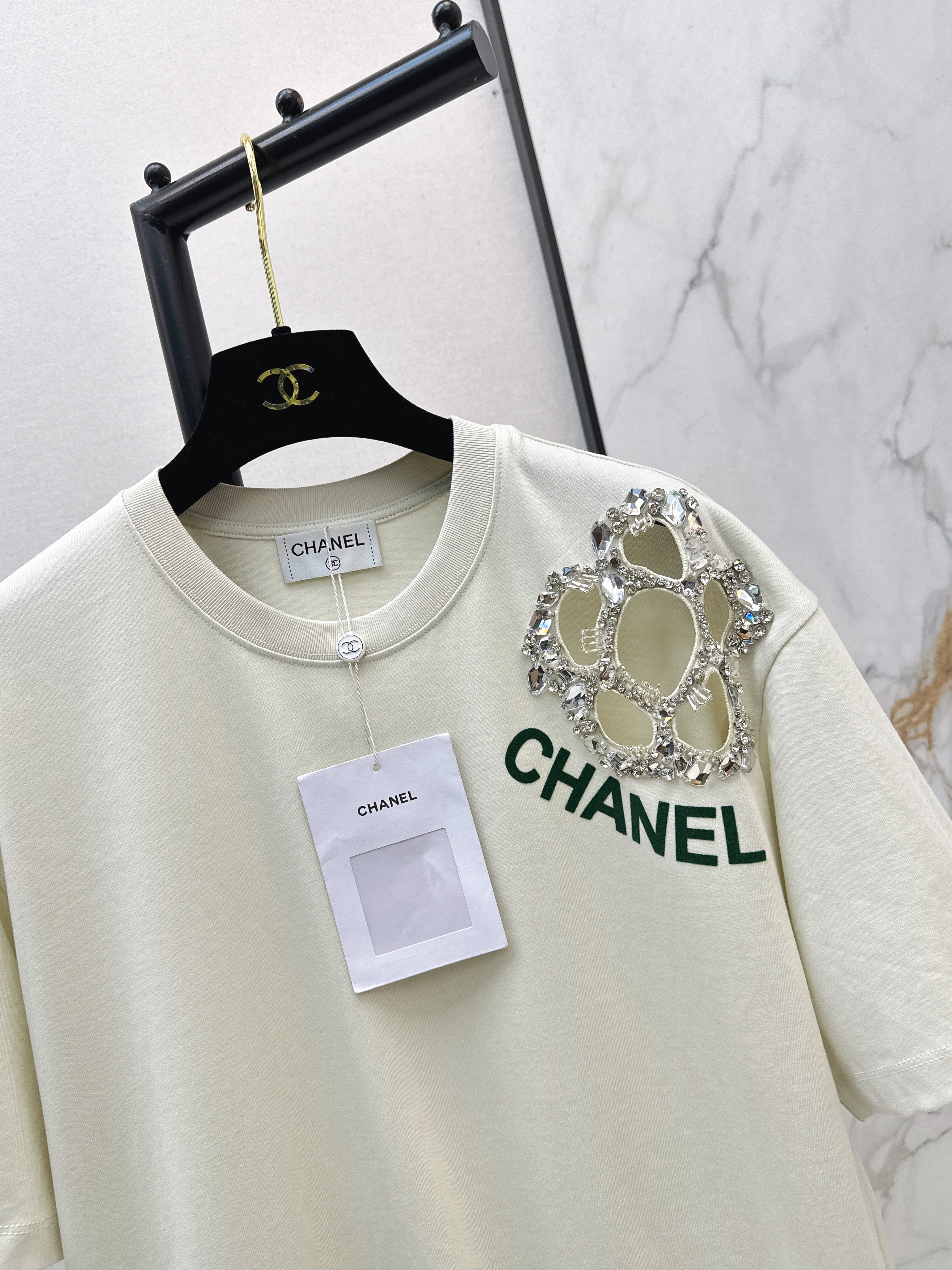 Chan 26ss flower rhinestone t-shirts