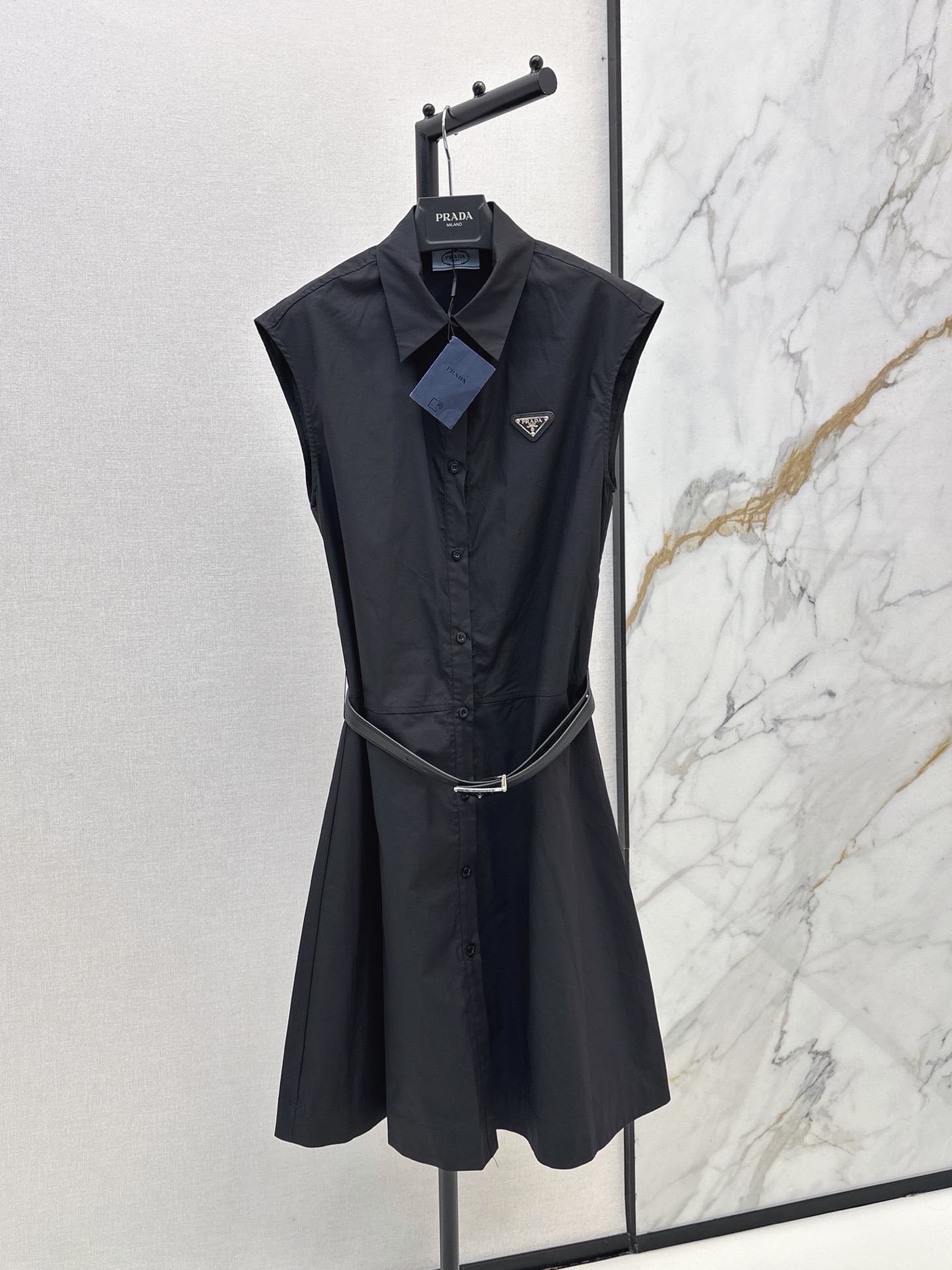 Pra 26ss sleeveless belted shirt dress