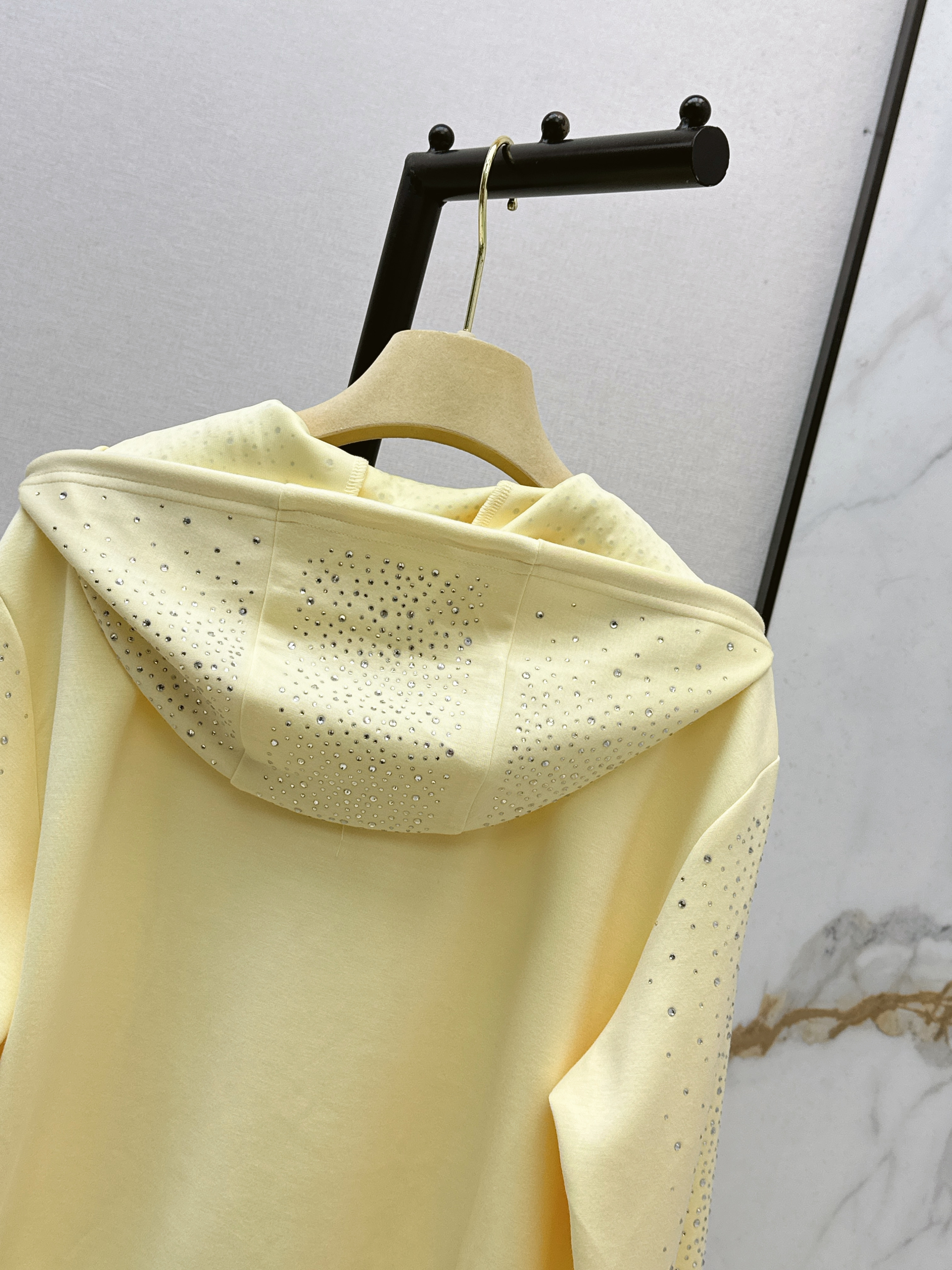 Miu 26ss rhinestone hooded jacket