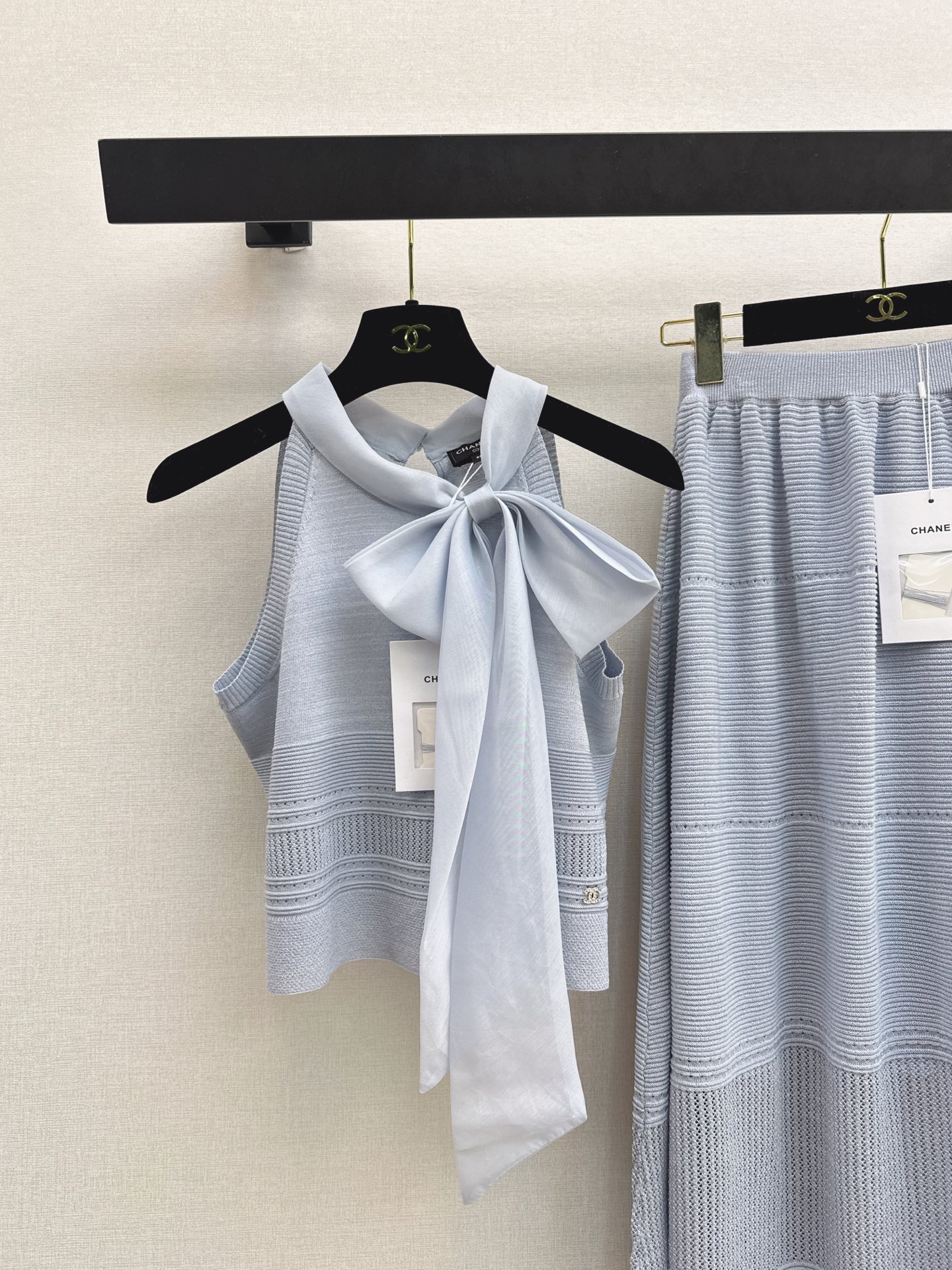 Chan 26s knit ribbon vest skirt sets