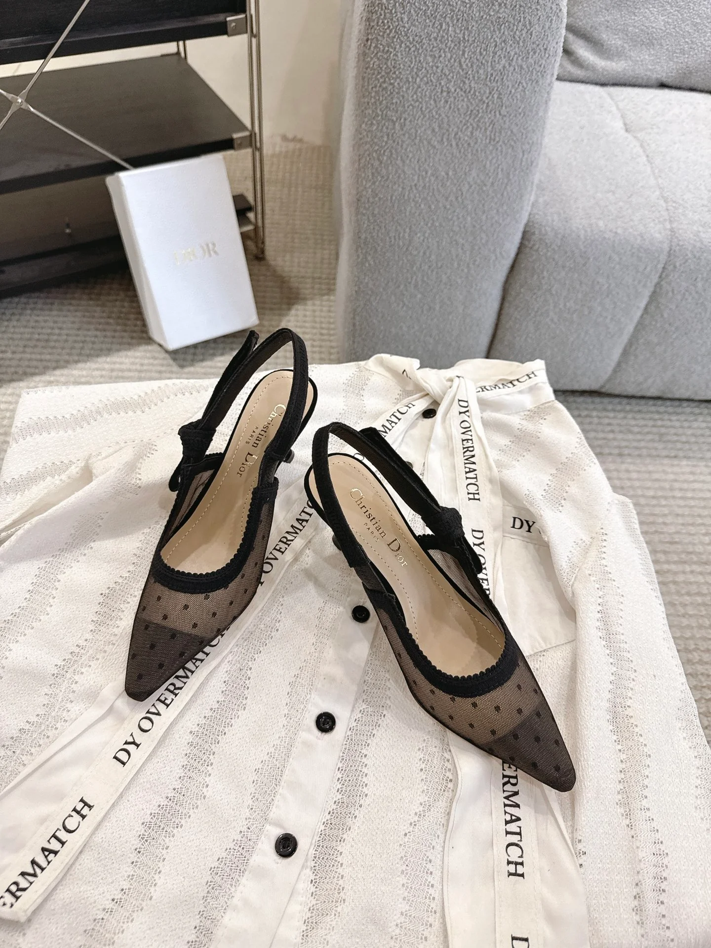 CD 25fw mesh kitten slingback heels