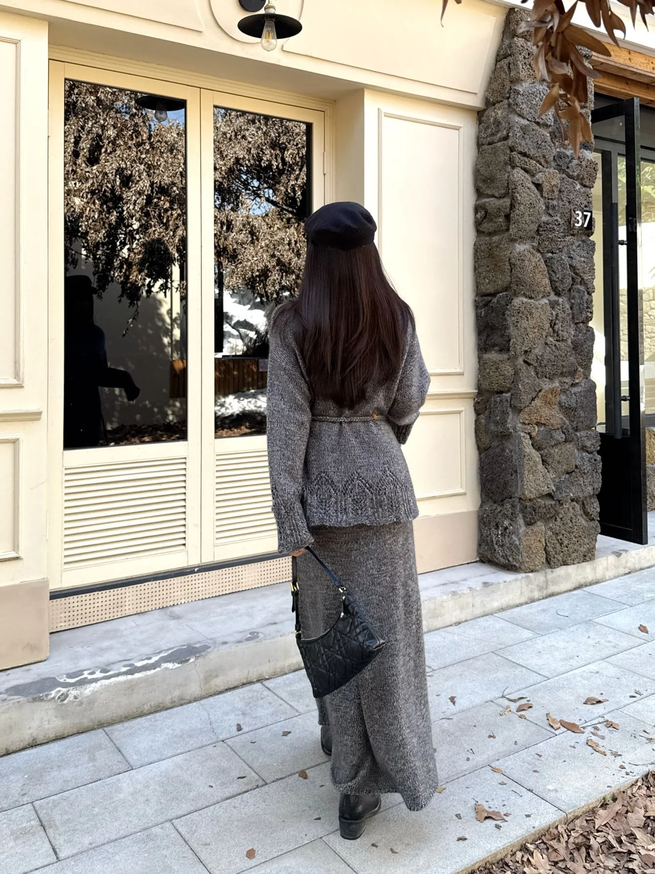 Brun 25fw knit high neck sweater+skirts outfit set