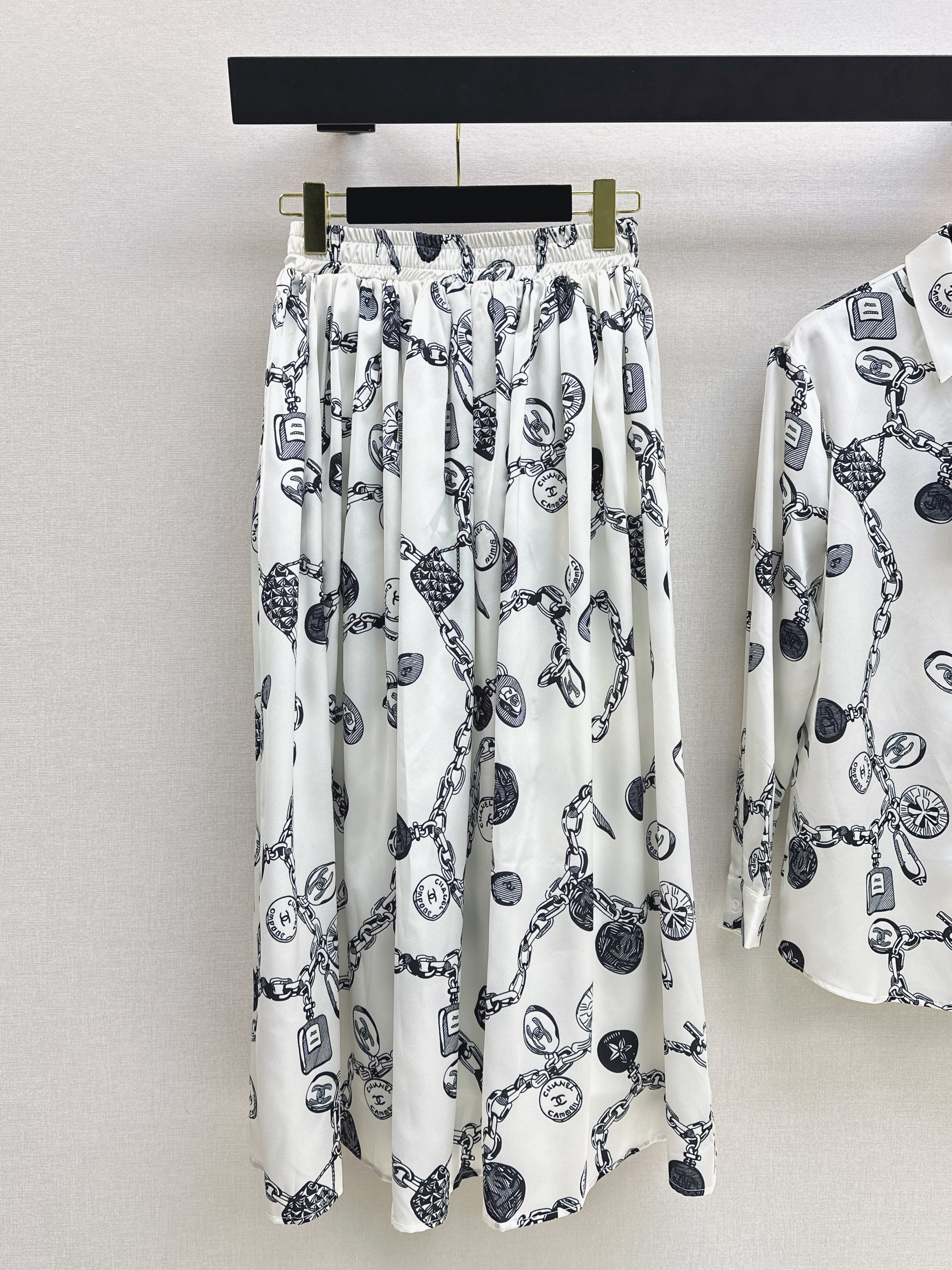 Chan 26ss print shirt pleated skirt set