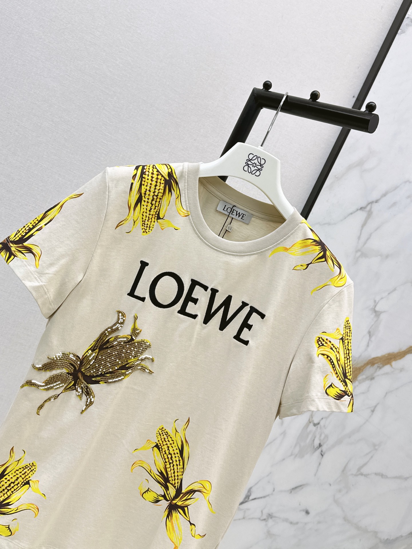 Loe 26ss print beading t-shirt