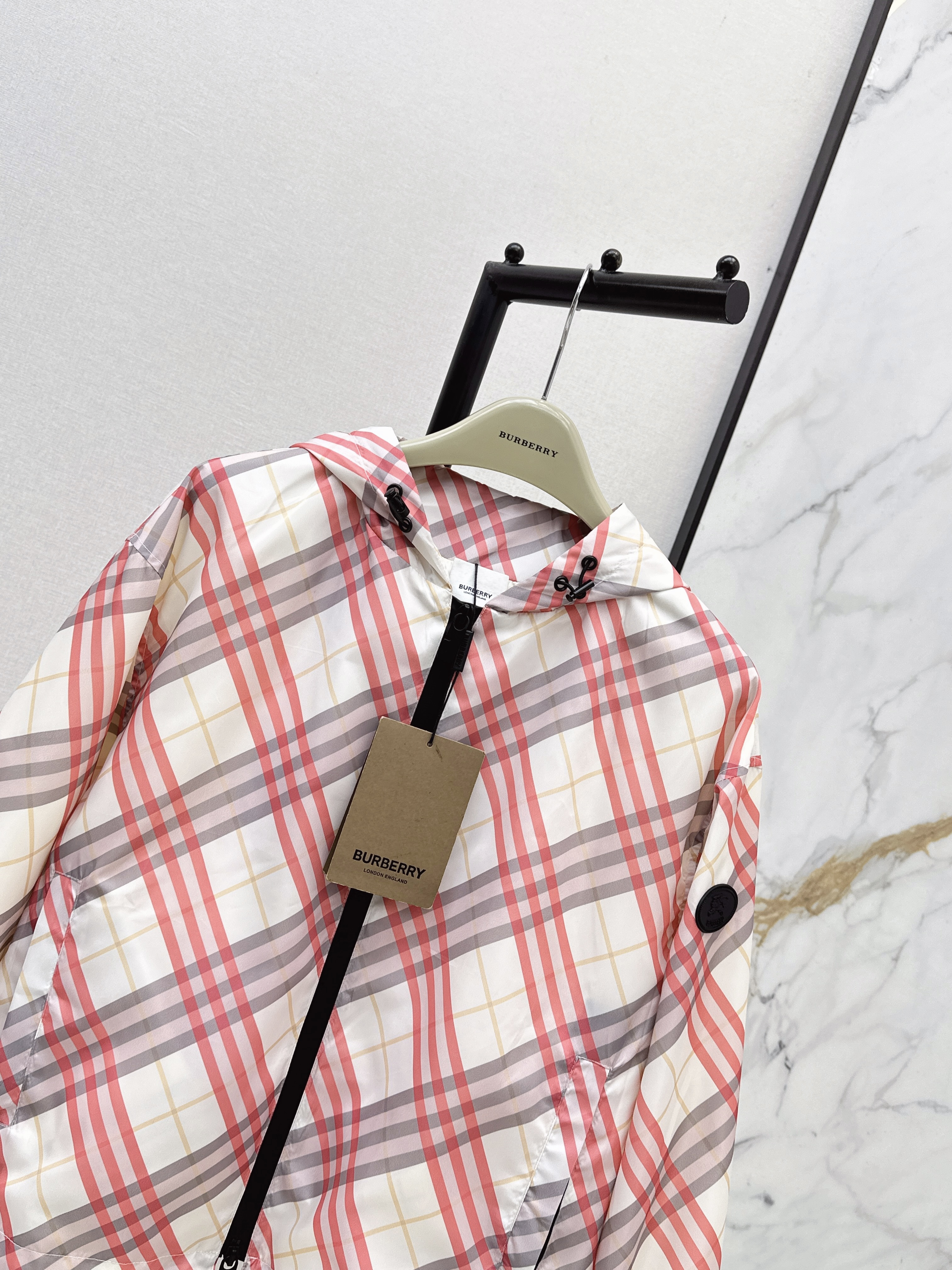 Burb 26ss check hooded jacket