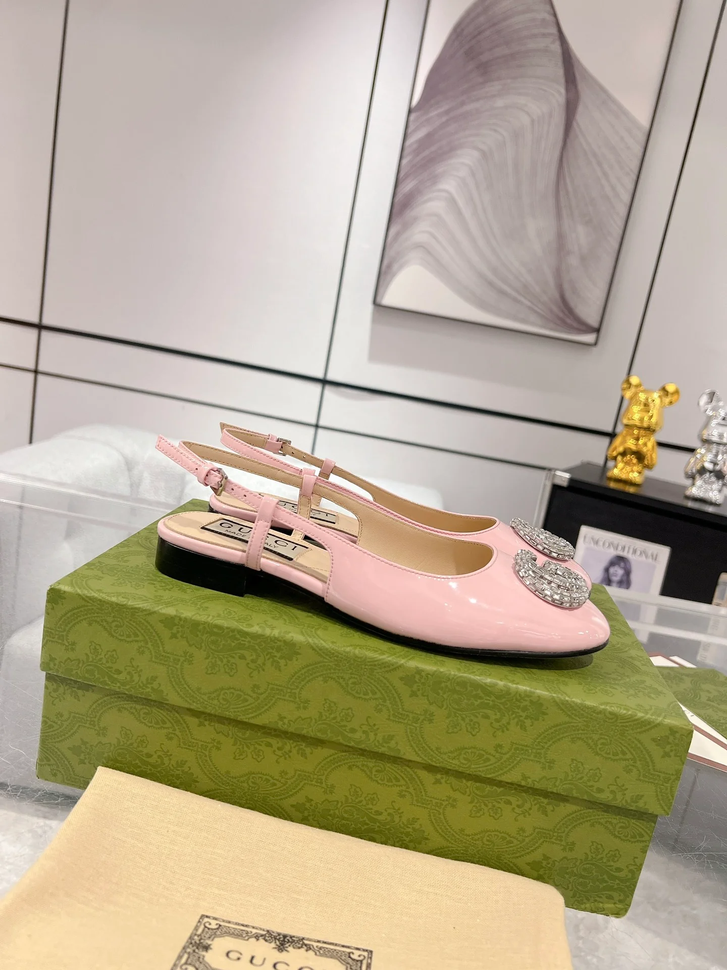 Gucc 25fw slingback flats with crystal diamond blingbling