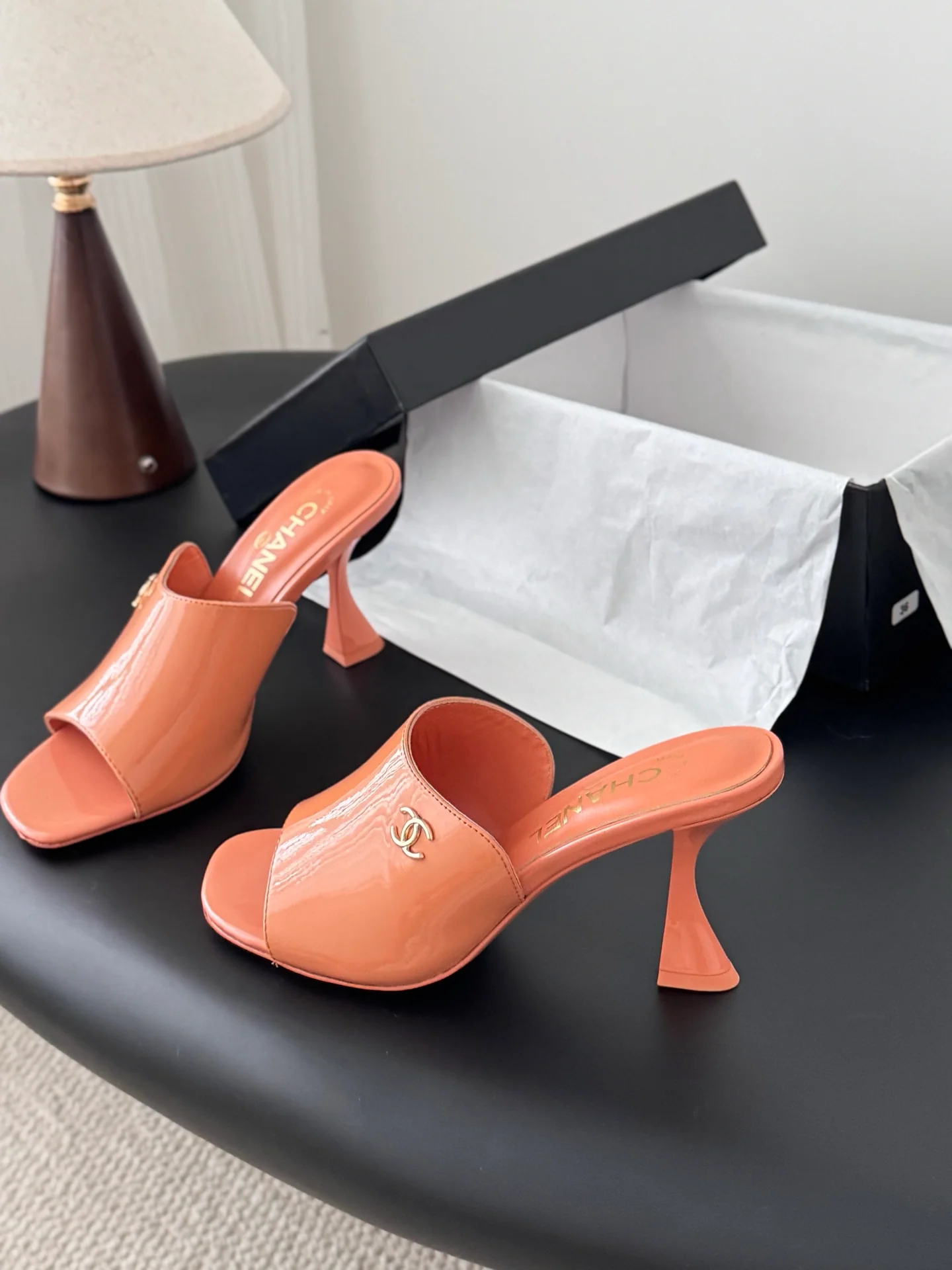 Chan 25fw high heeled slides sandals