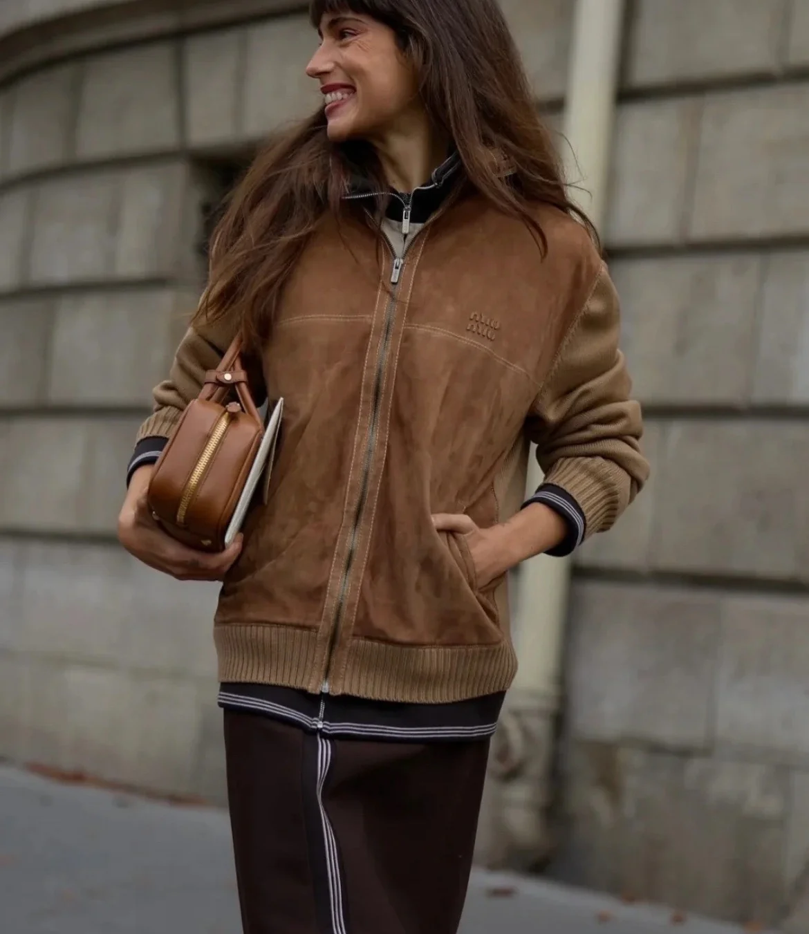 Miu 26ss wool contact sheepskin zipper cardigan