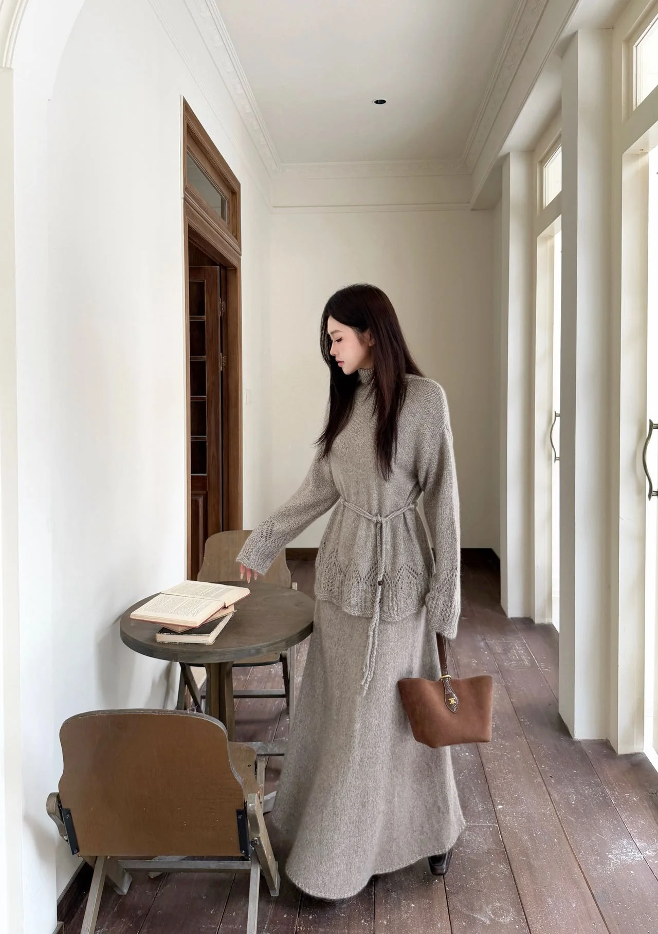 Brun 25fw knit high neck sweater+skirts outfit set