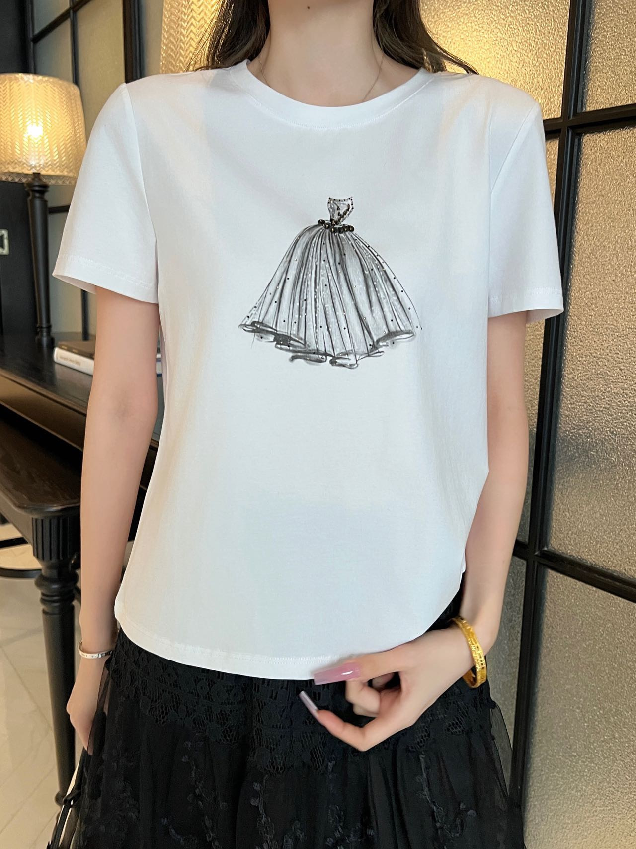 Chan 26ss beading print t-shirt