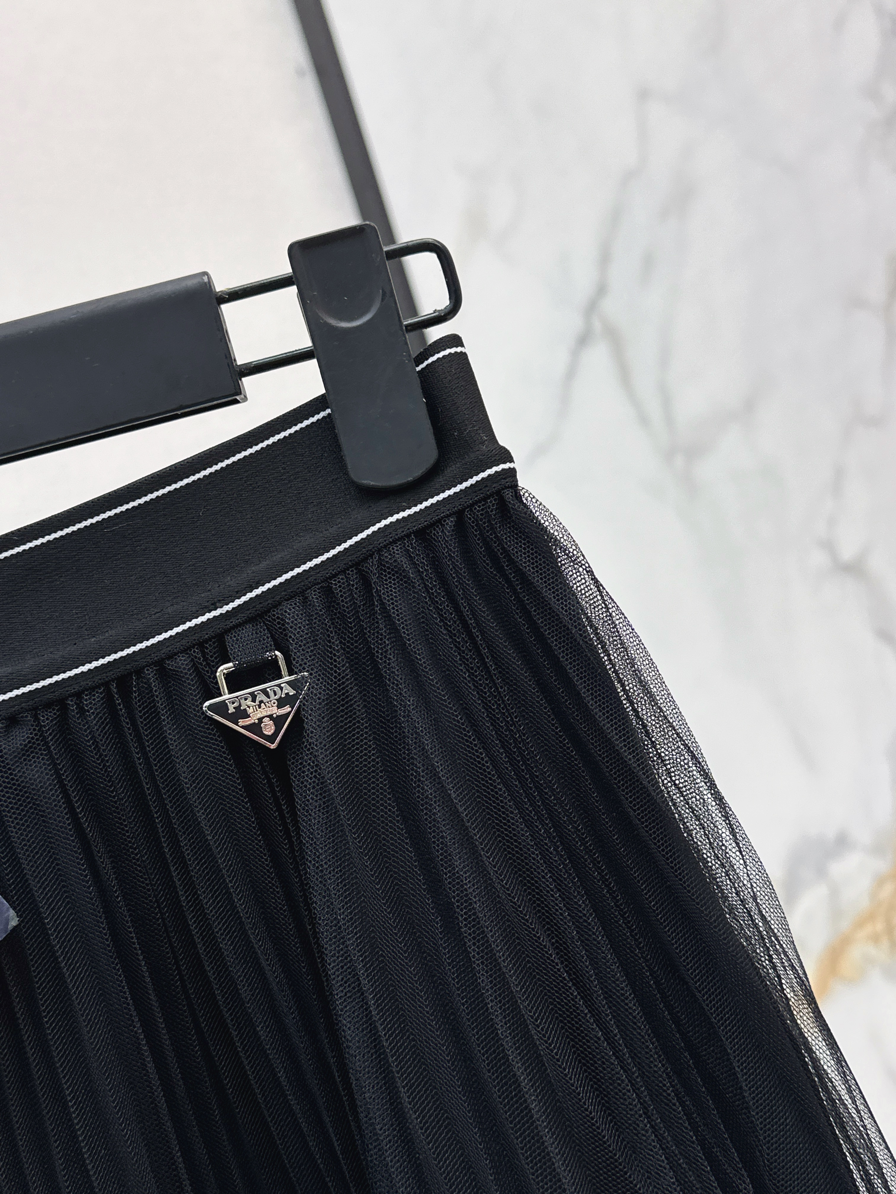 Pra 26SS Pleated Tulle Midi Skirt
