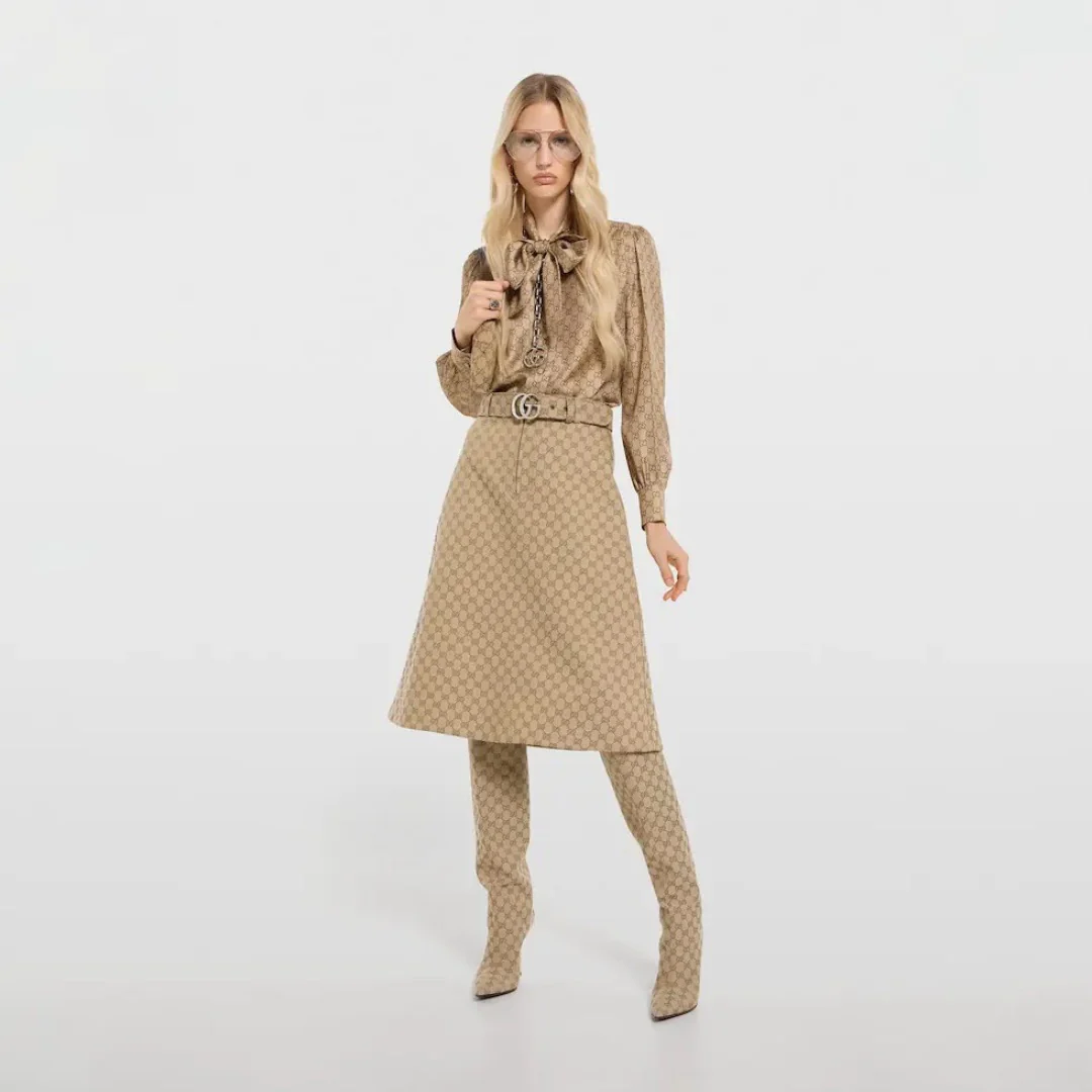 Gucc 26ss jacquard skirt with belted