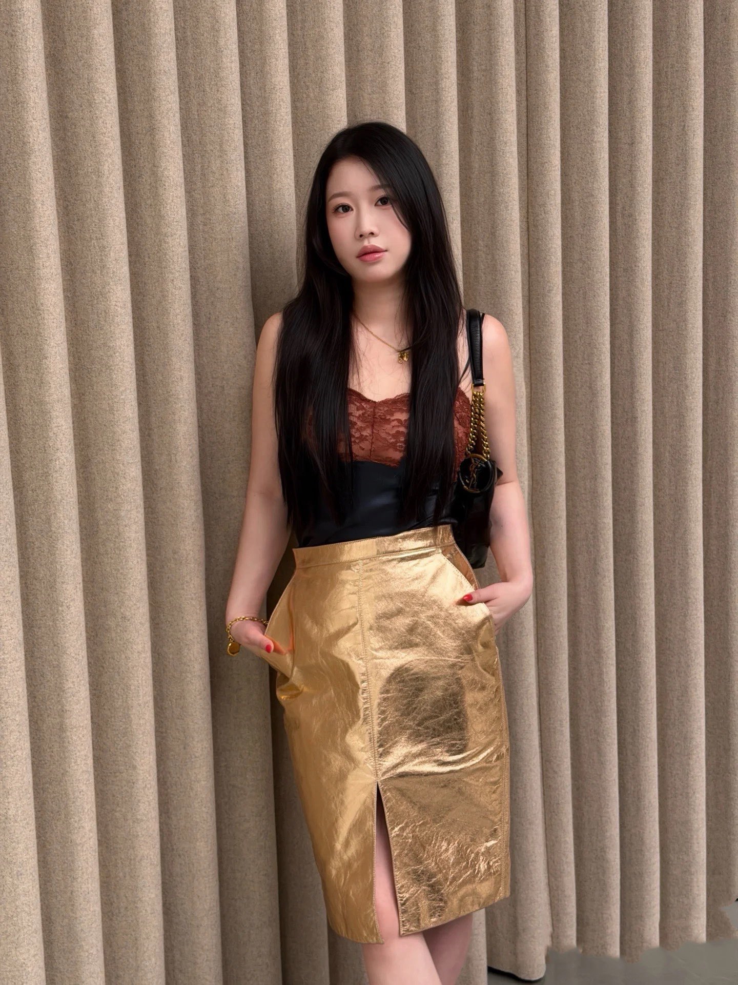 Sain 26ss metal leather skirt