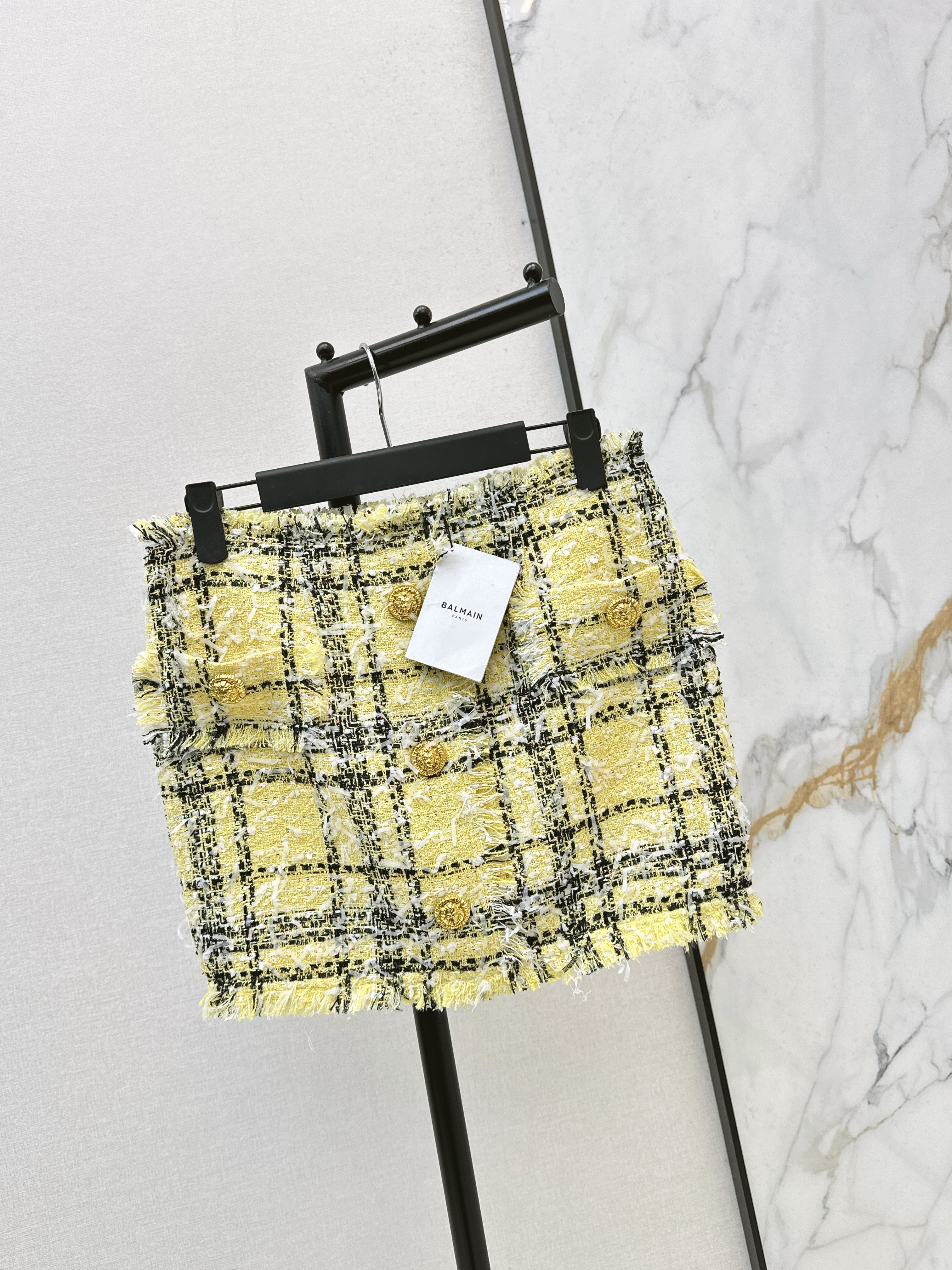 Bal 26ss check tweed skirt