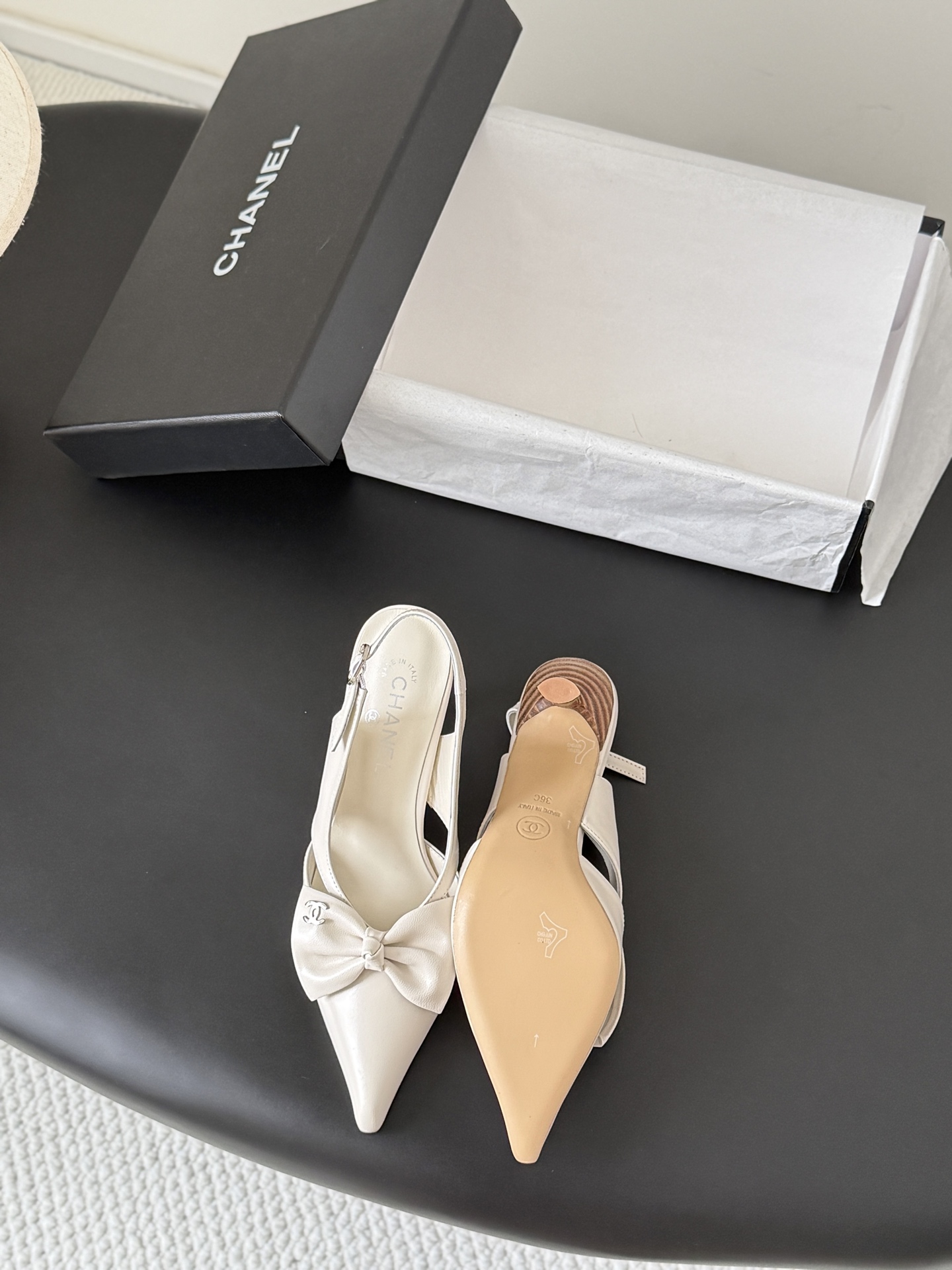 Chan 26ss bow slingback heel