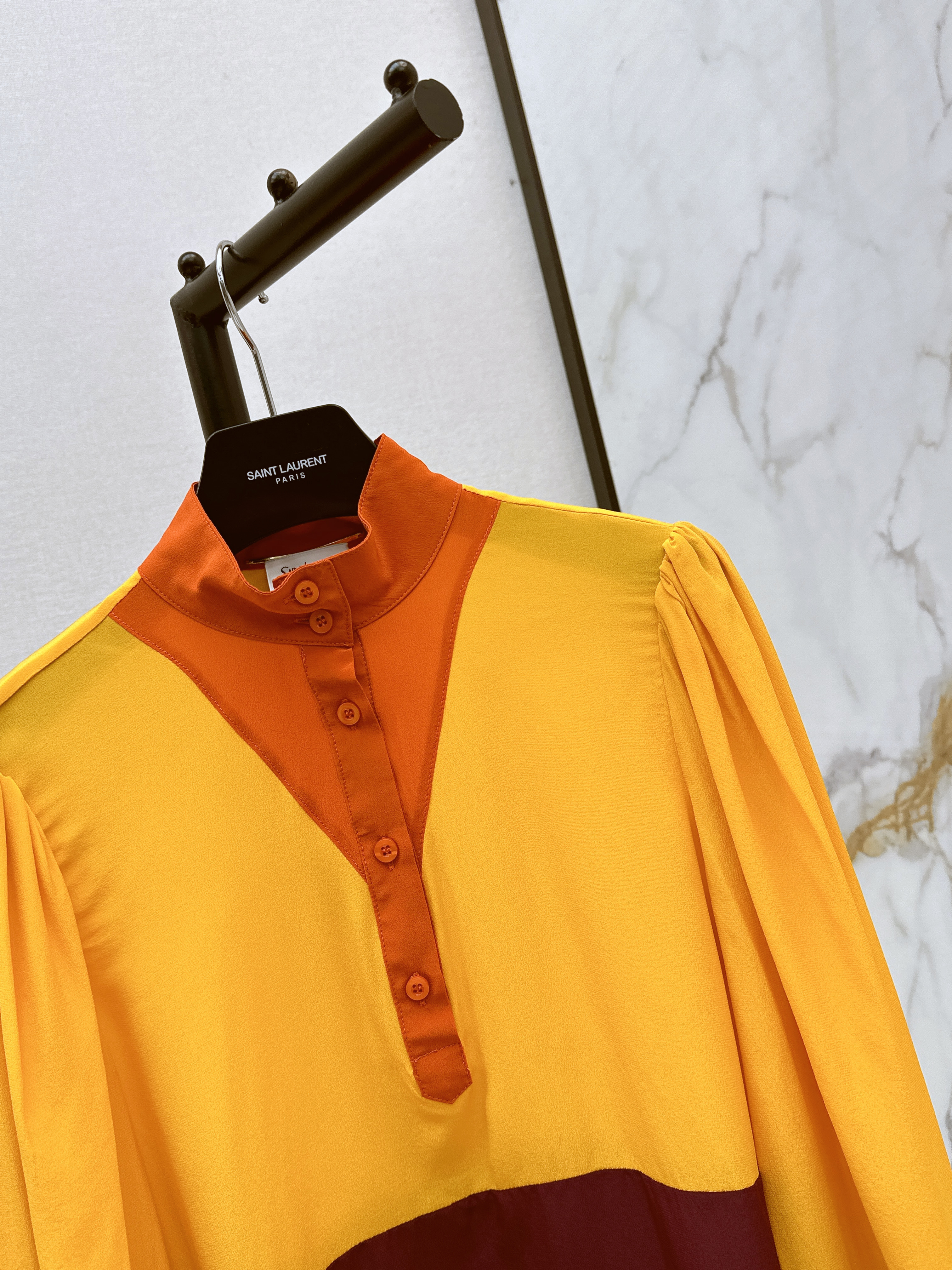 Saint 26ss coloblock silk shirt