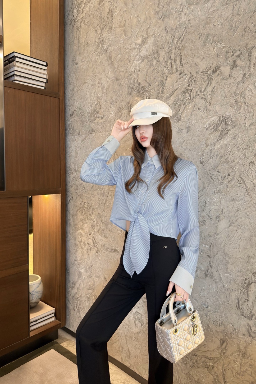 CD 26ss striped tie-front cropped shirt