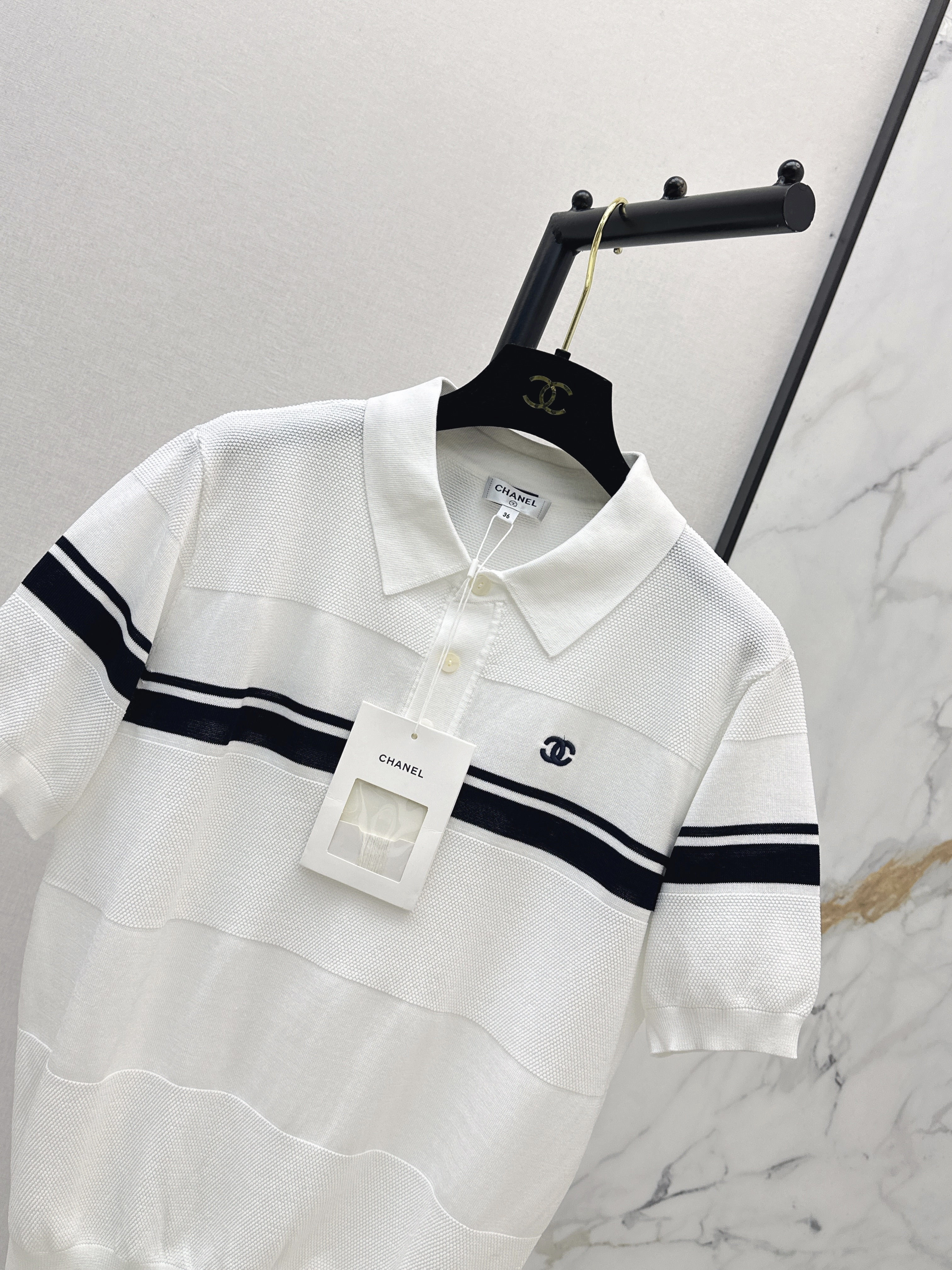 Chan 26ss jacquard polo top