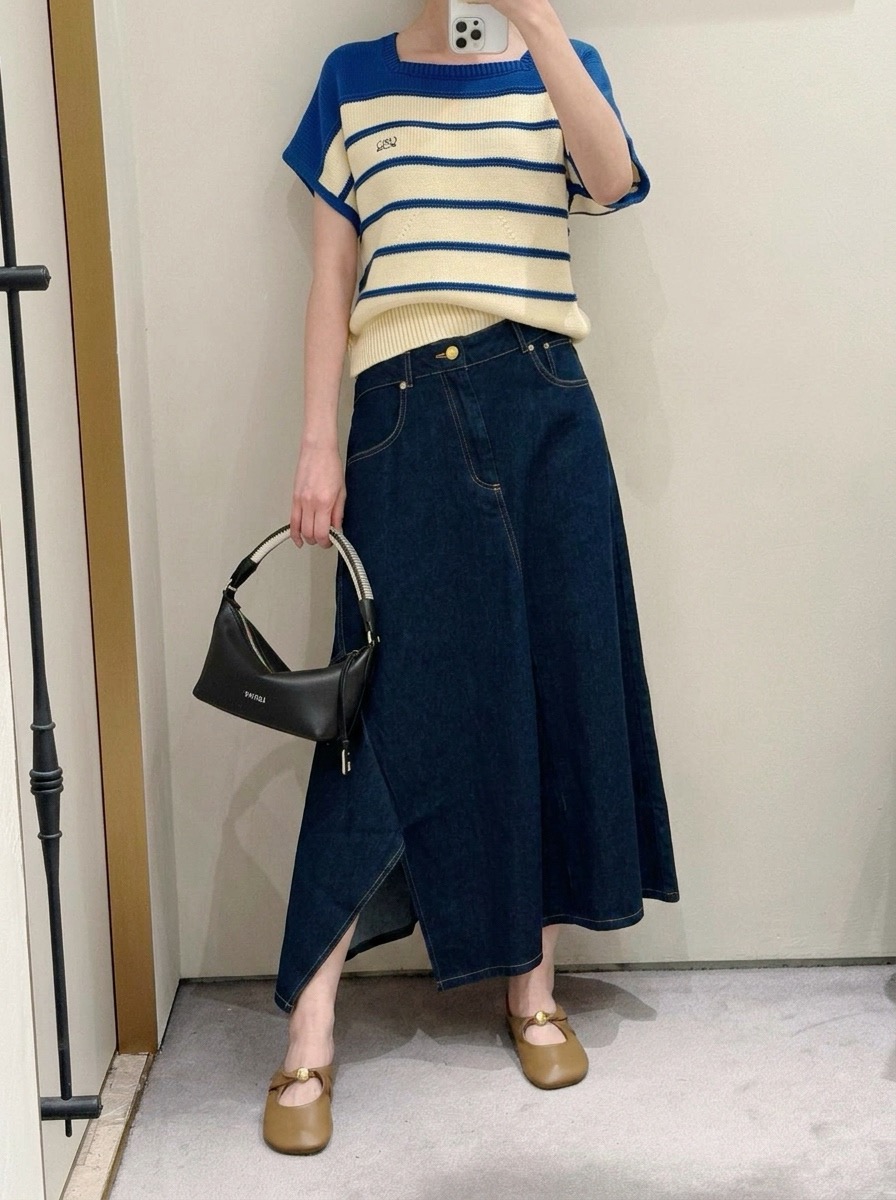 Loe 26ss asymmetrical denim skirt