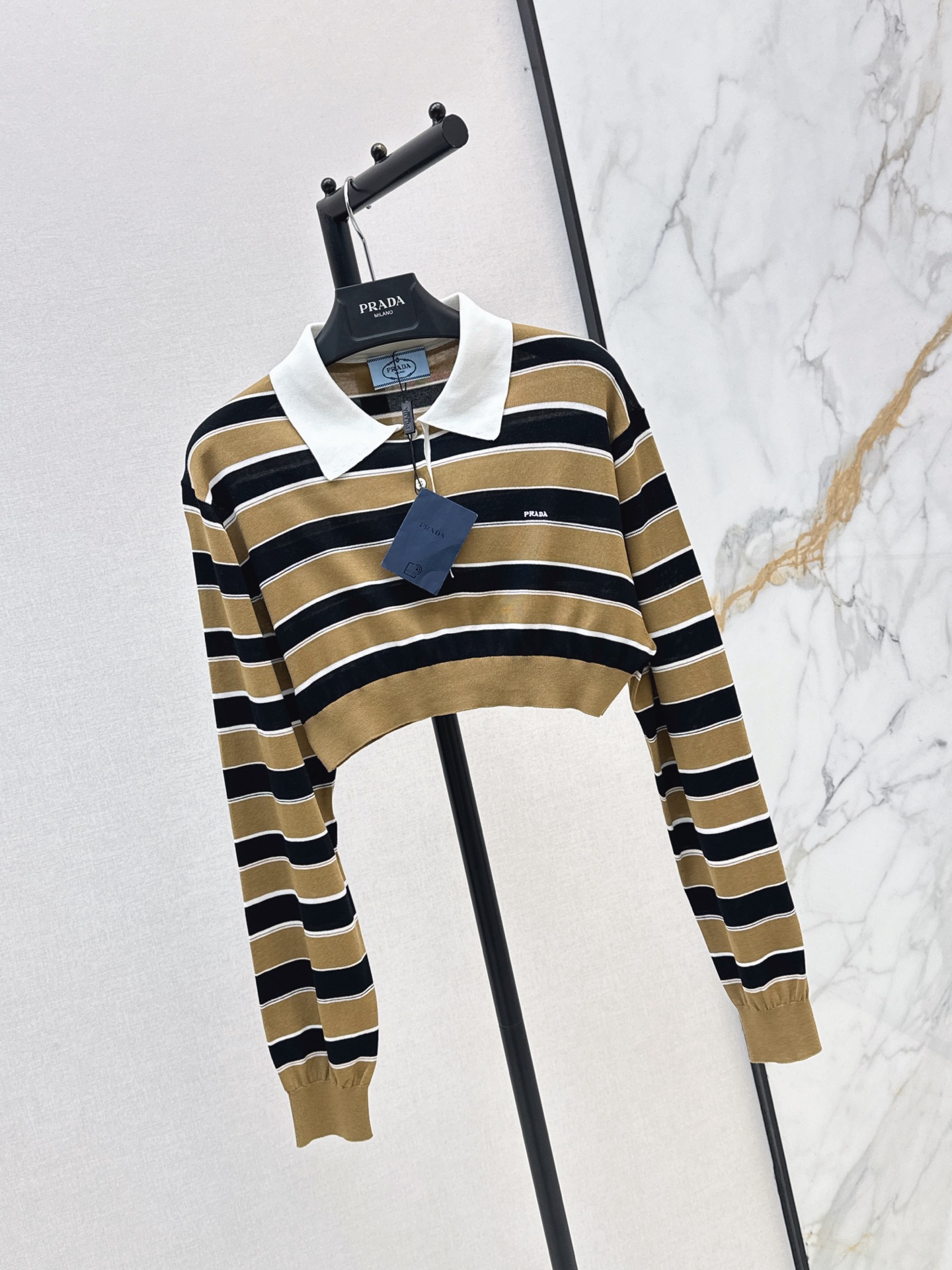 Pra 26ss stripe cropped knitwear