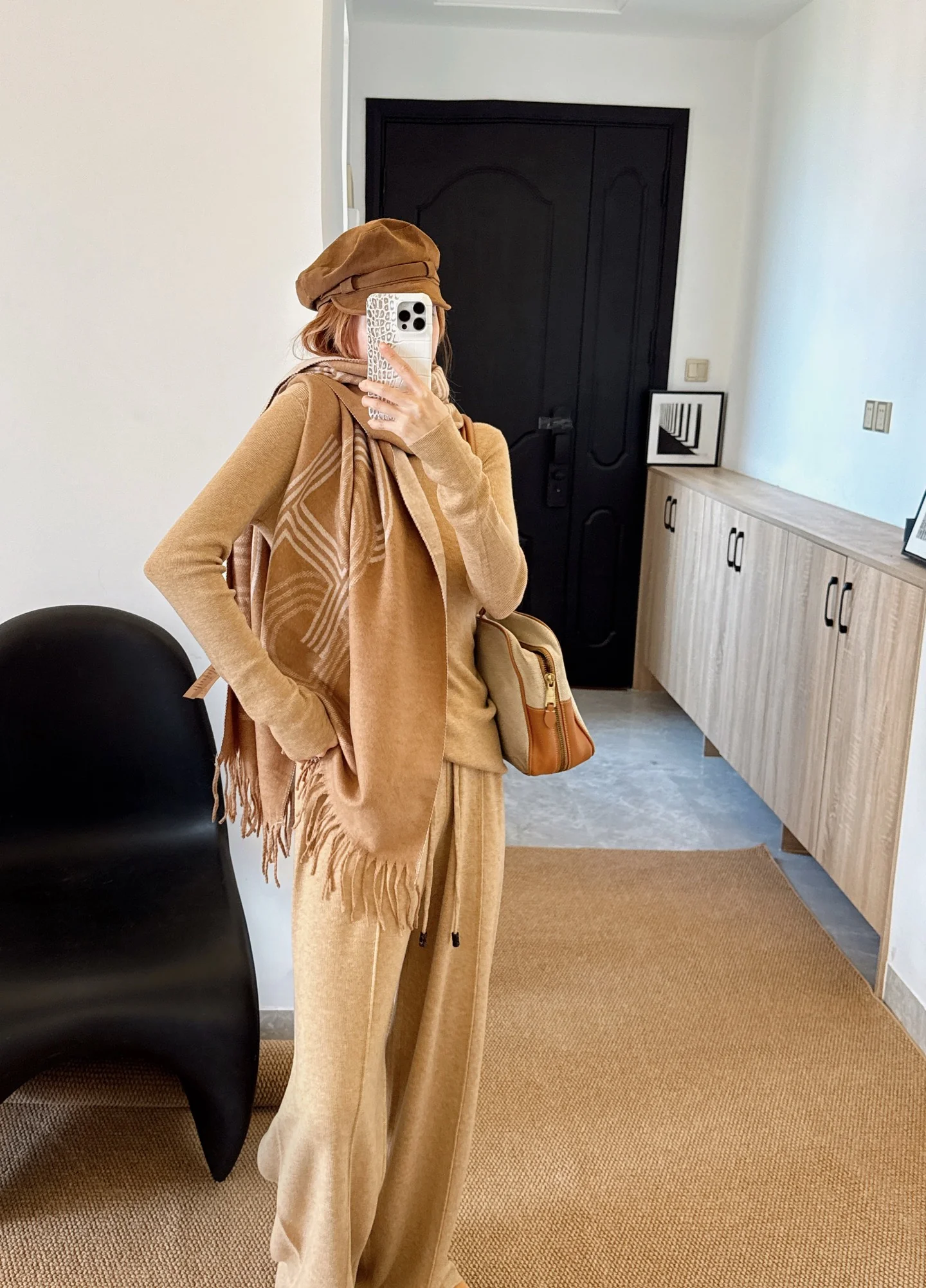 Herm 26ss knit outfit sets basic tee+pant+shawl