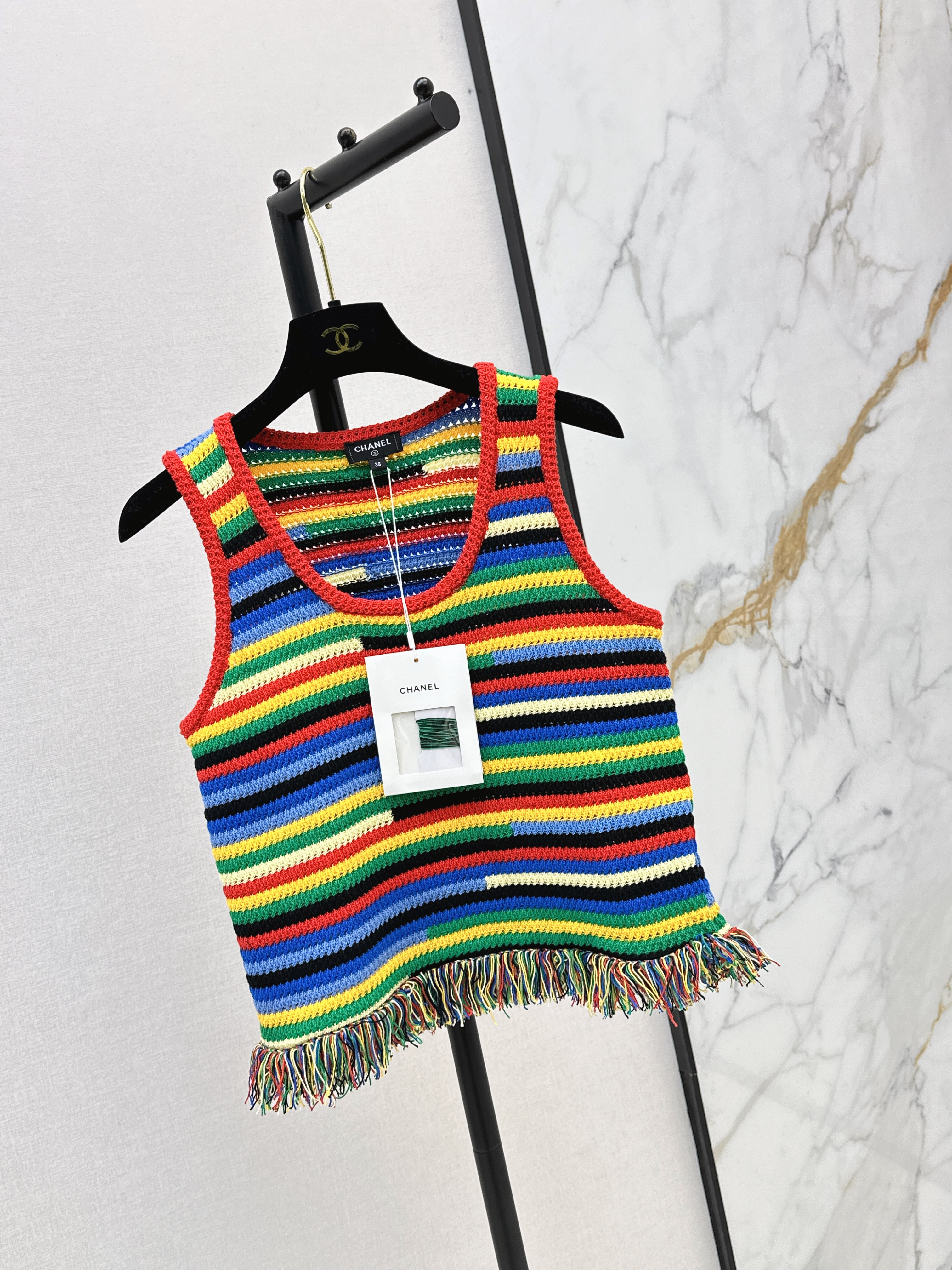 Chan 26SS Striped Crochet Knit Tank Top