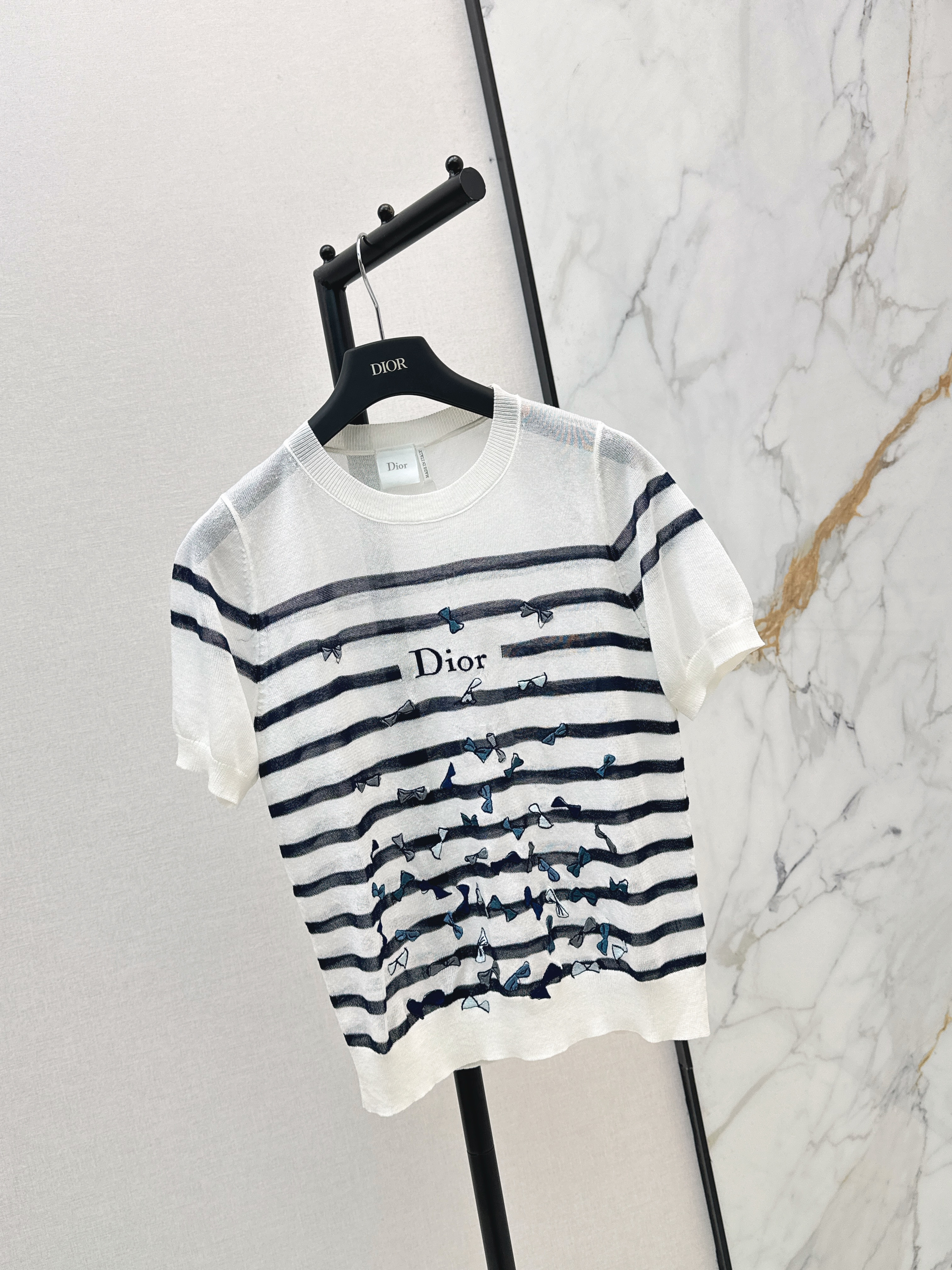 CD 26ss bow embroidery stripe top