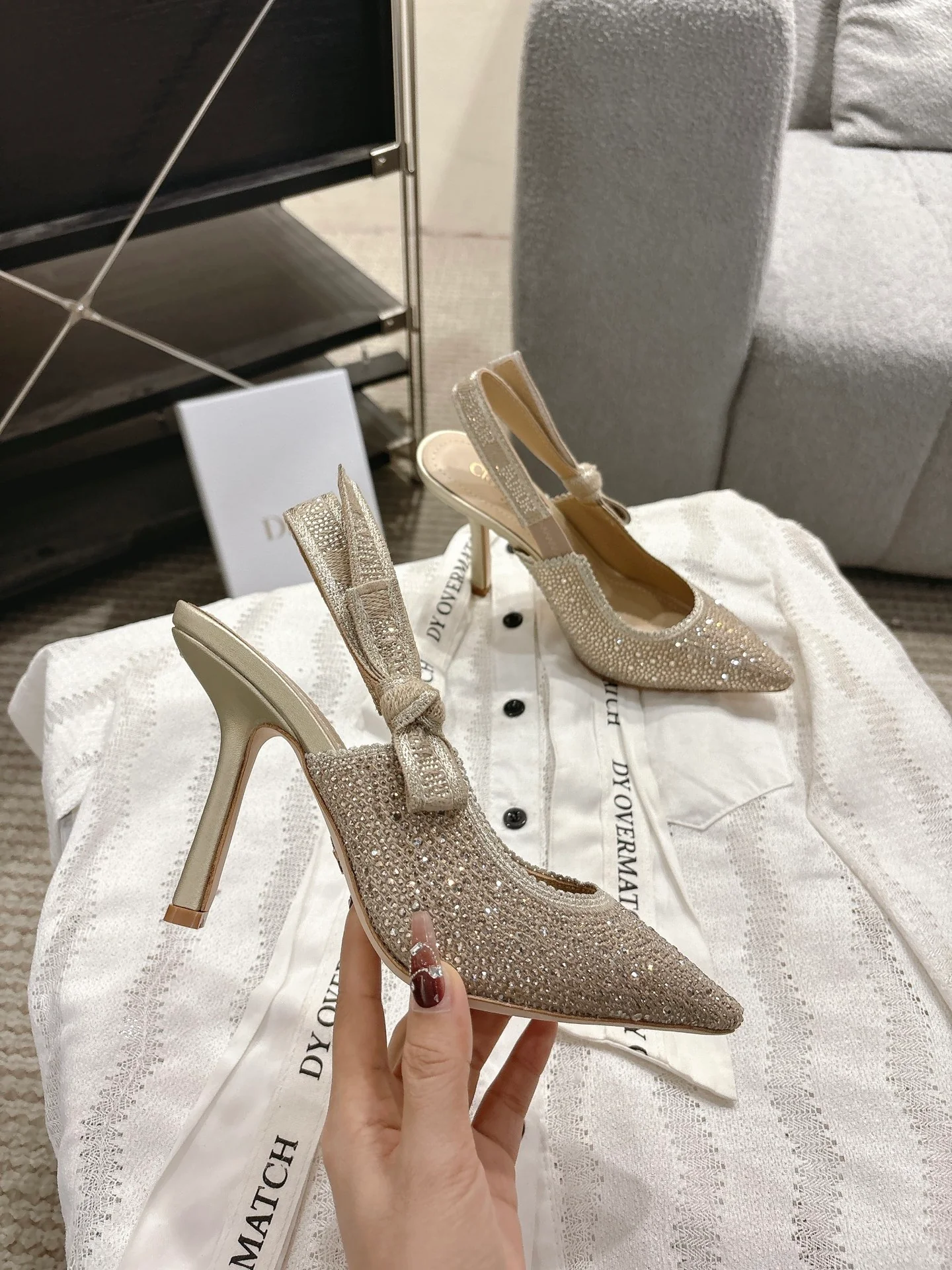 CD 25fw rhinestone slingback heels
