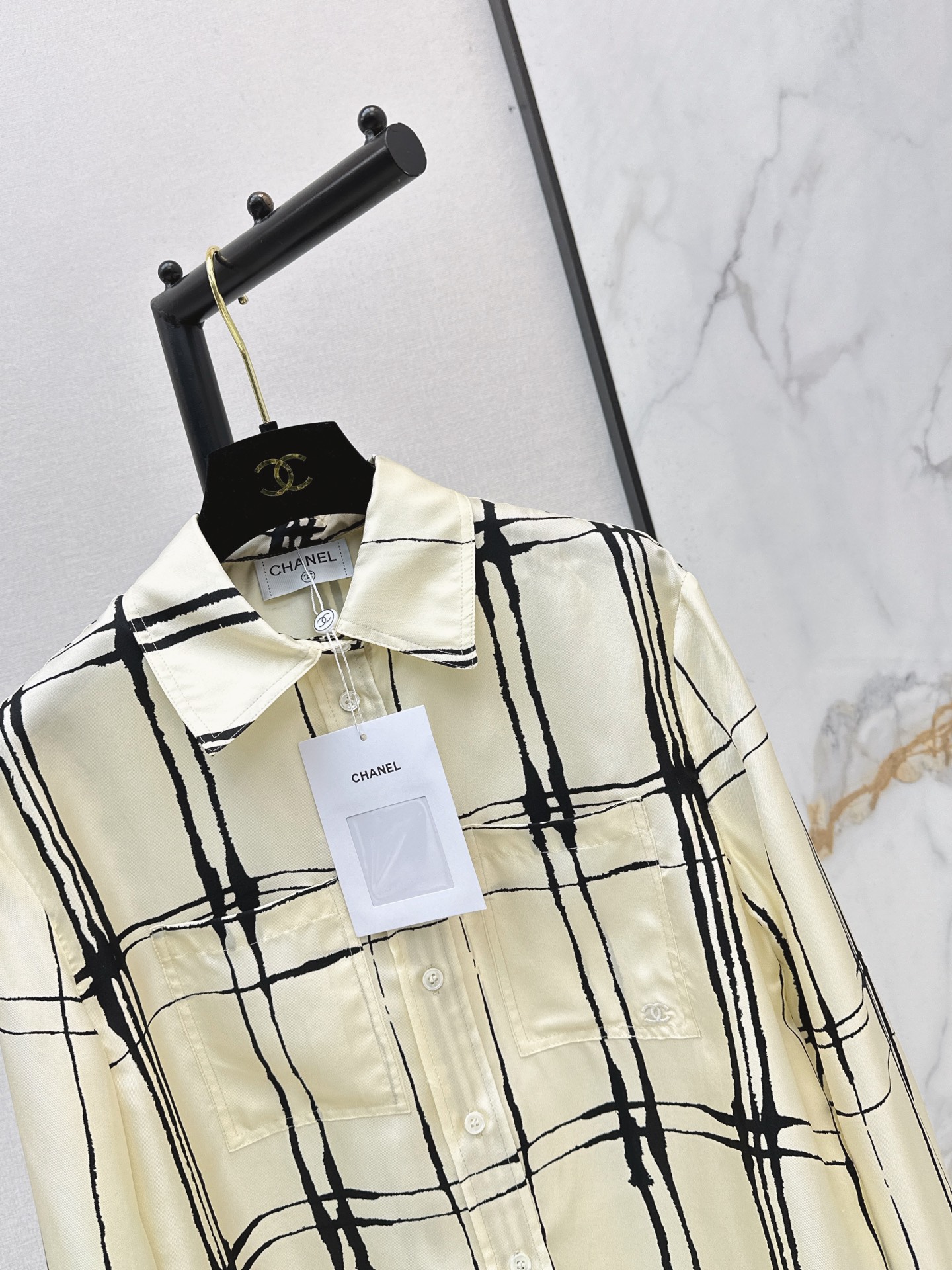 Chan 26ss check print silk shirt