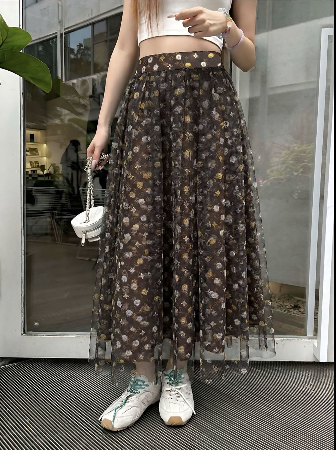 Loui 26ss print mesh skirt