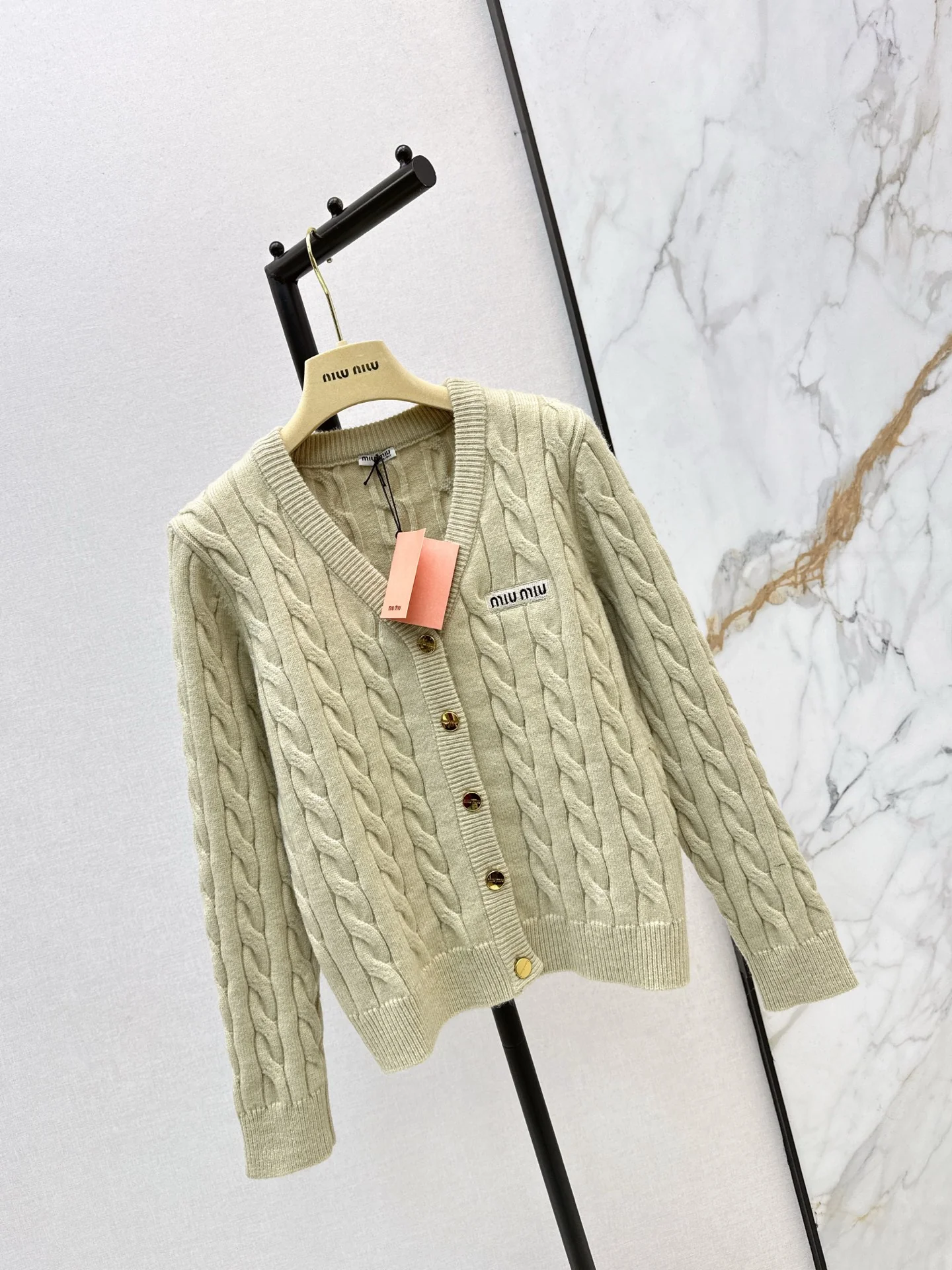 Miu 25fw cable knit cardigan