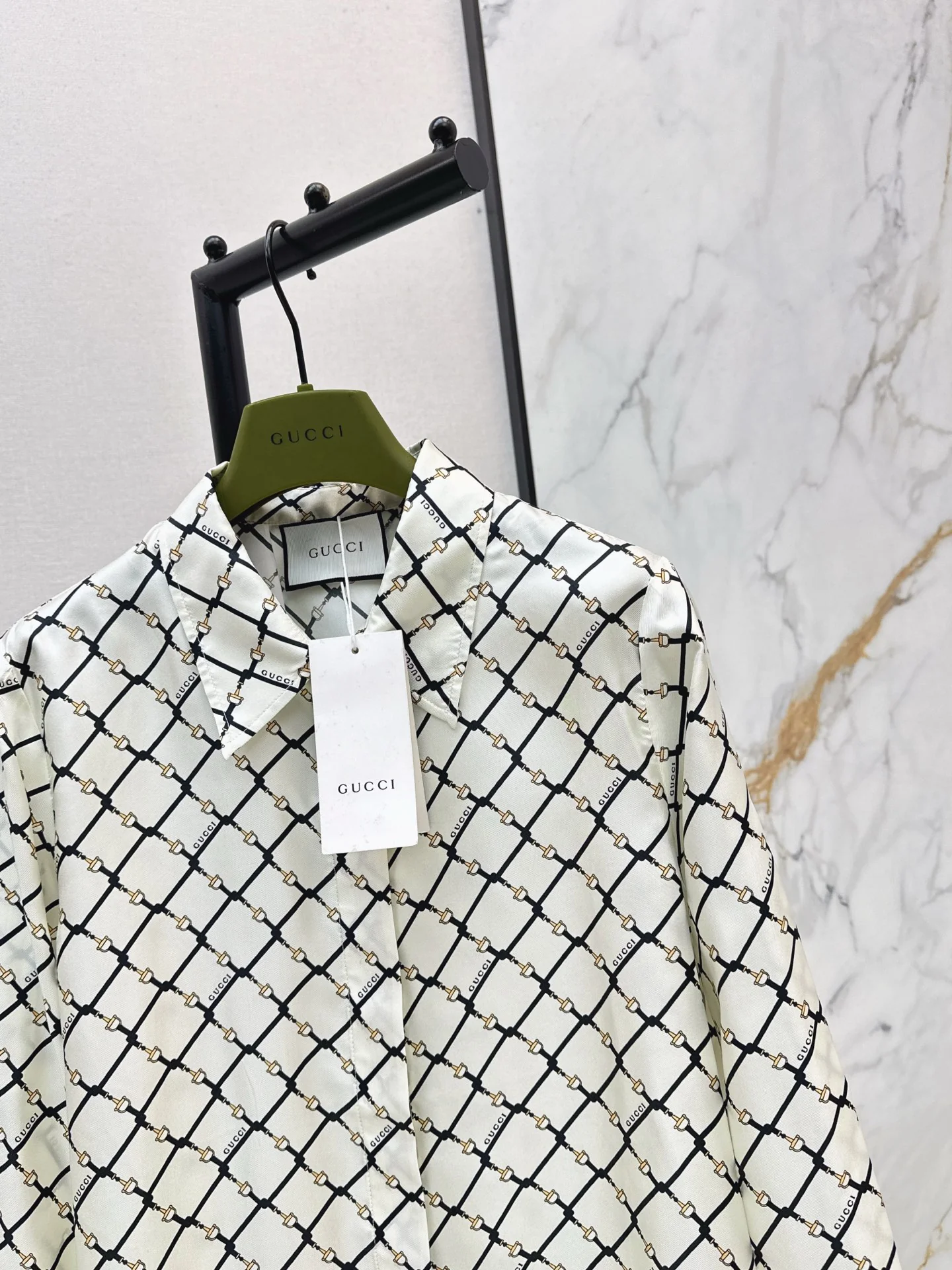 Gucc 26ss check silk shirt