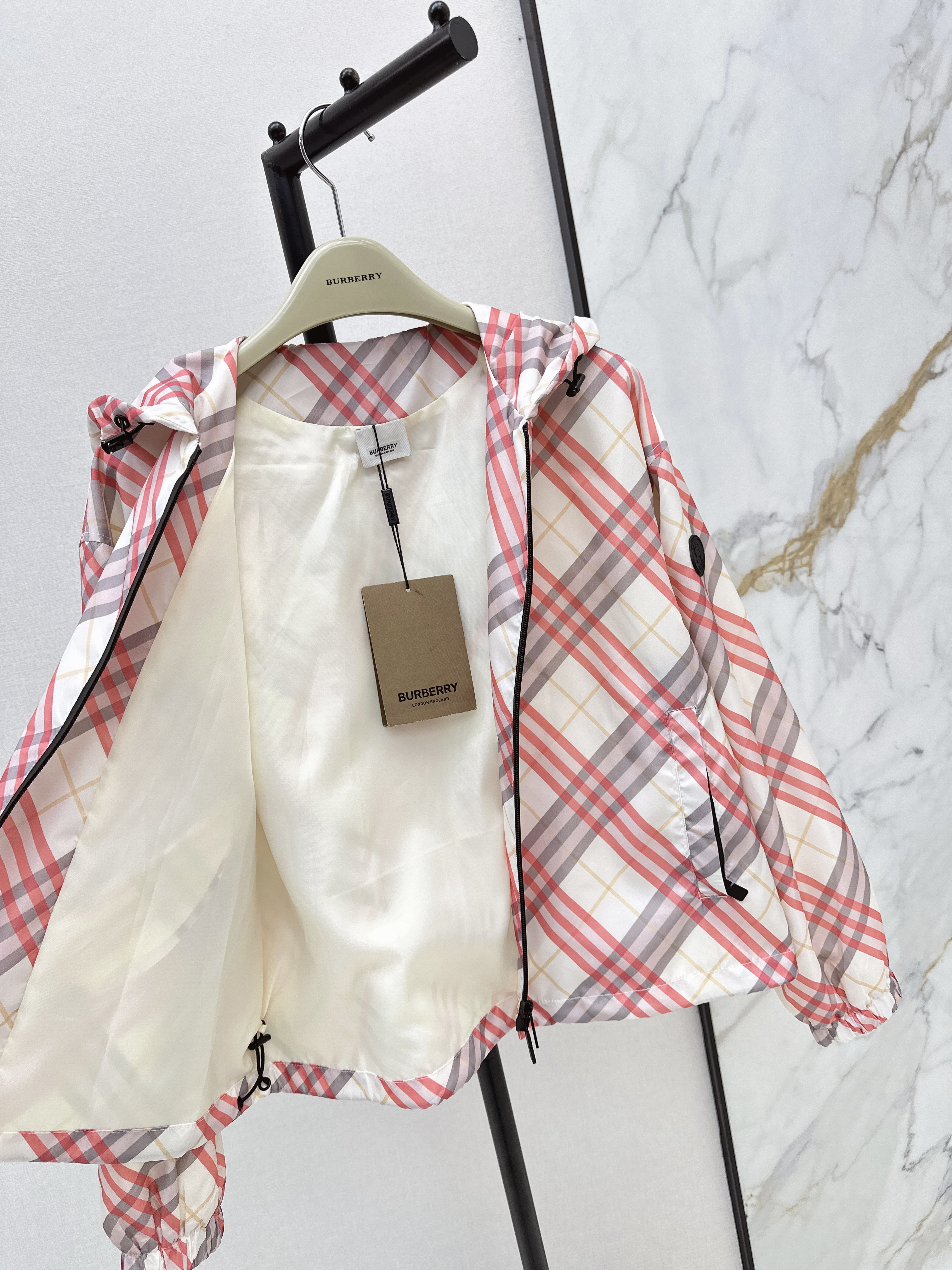 Burb 26ss check hooded jacket