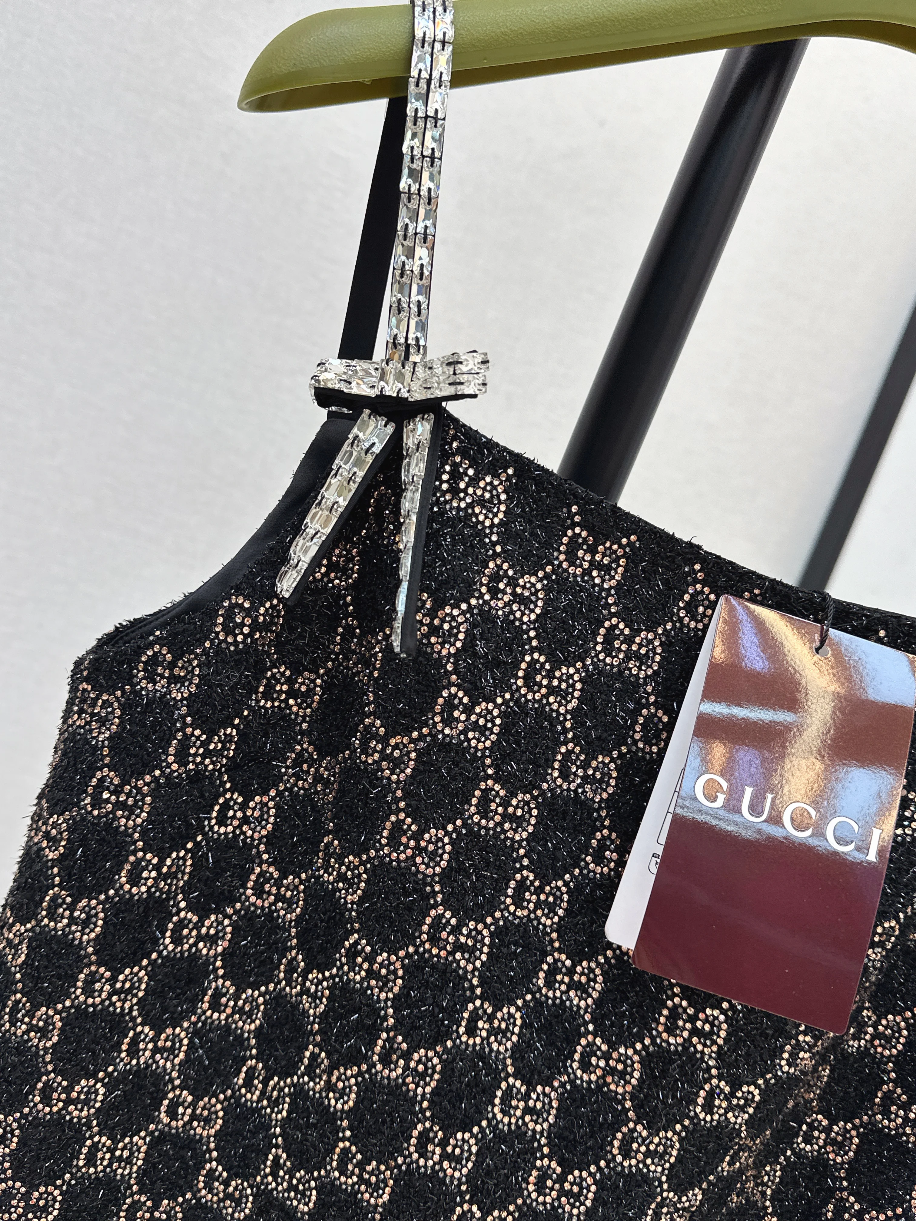 Gucc 26ss dimon crystal diamond woven slip dress