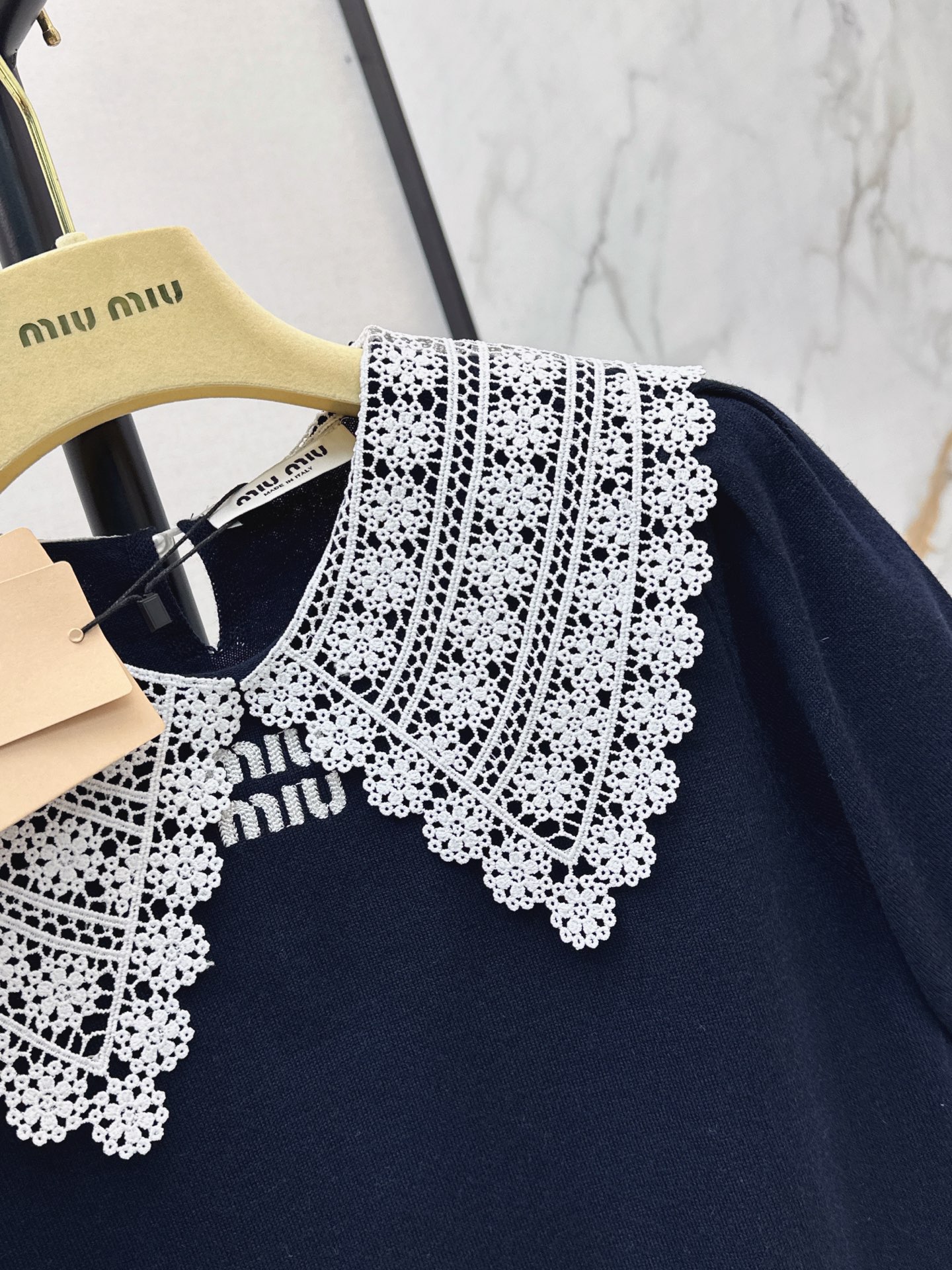 Miu 26ss 2in 1 lace trim knitwear