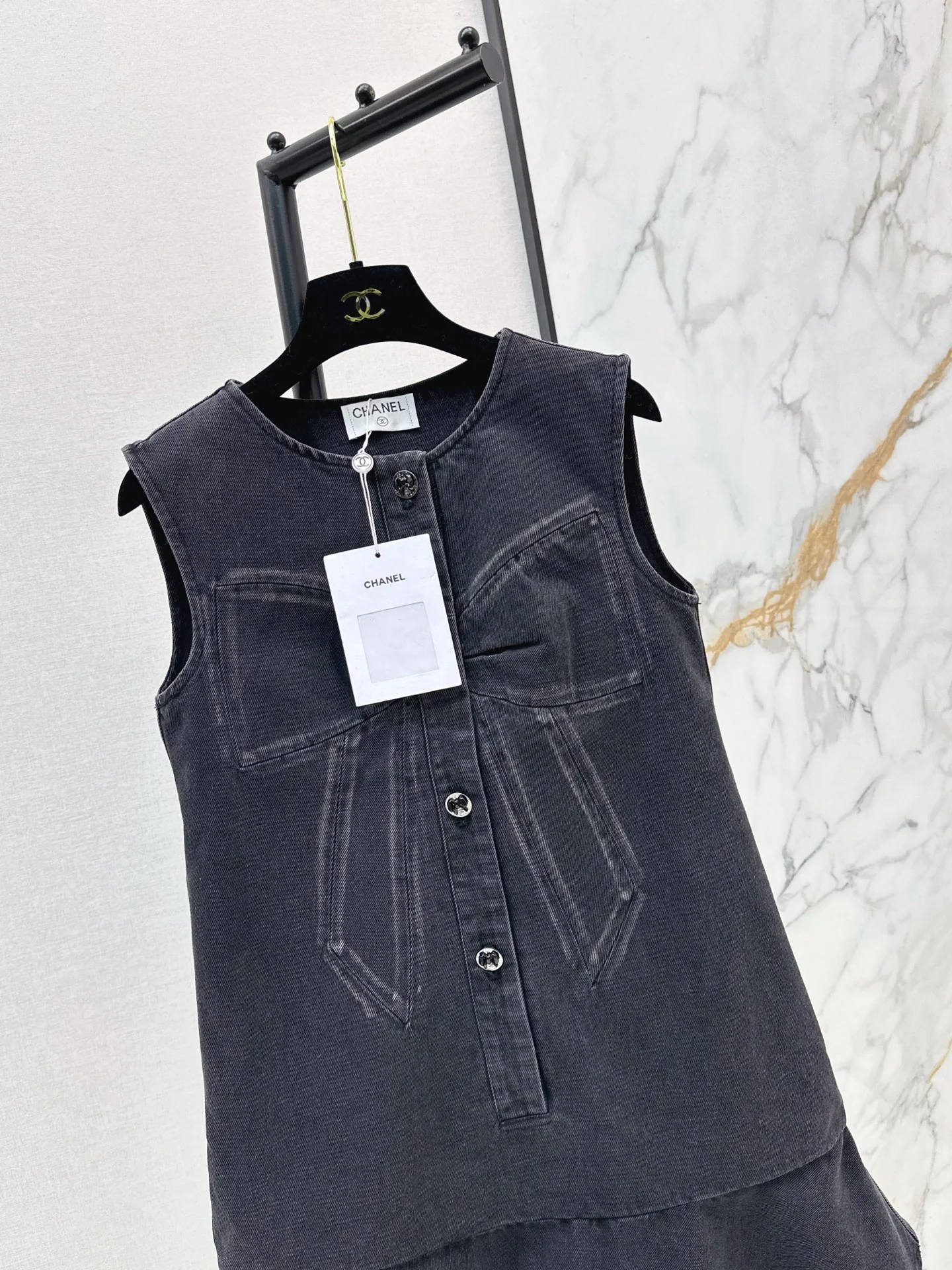 Chan 25fw sleeveless bow denim dress
