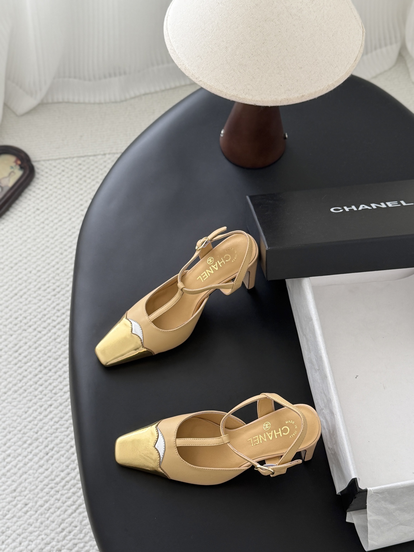 Chan 26P t-strap slingback heels