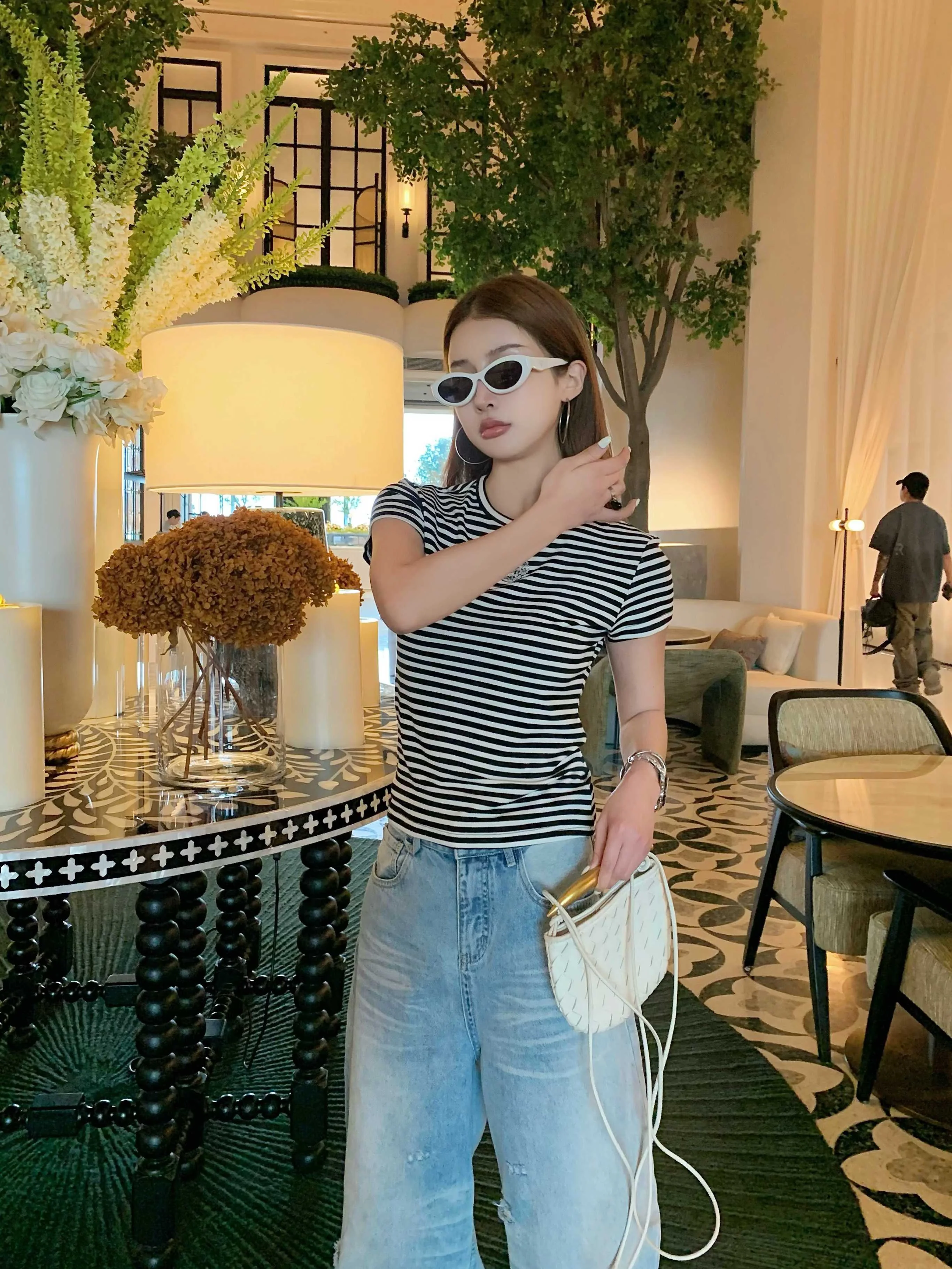 Chan 26ss stripe beading t-shirts