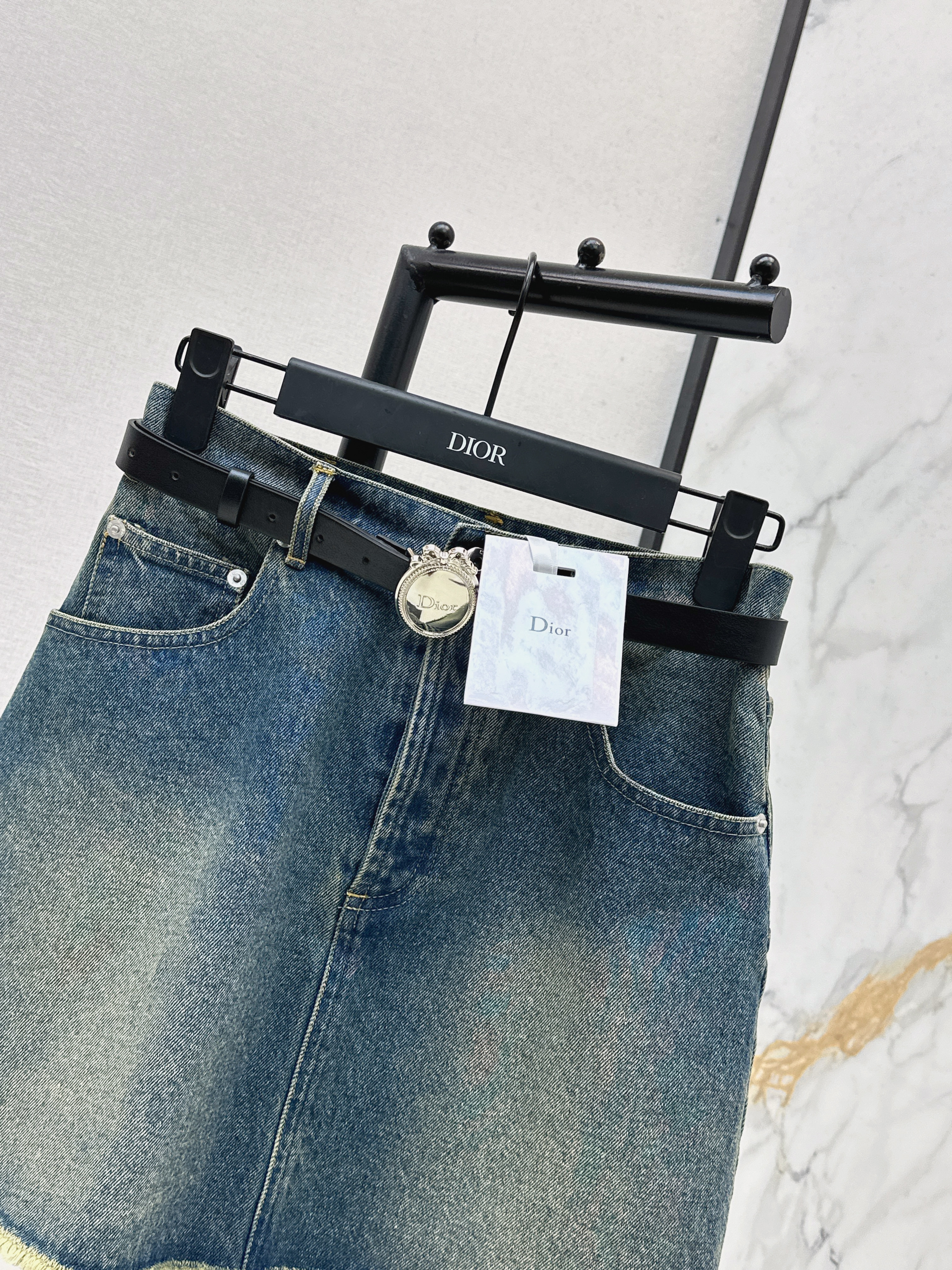 CD 26ss belted denim skirt